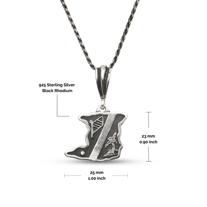 Better Jewelry .925 Sterling Silver Black Oxidised Trinidad and Tobago Map Small Pendant Necklace w. Rope chain