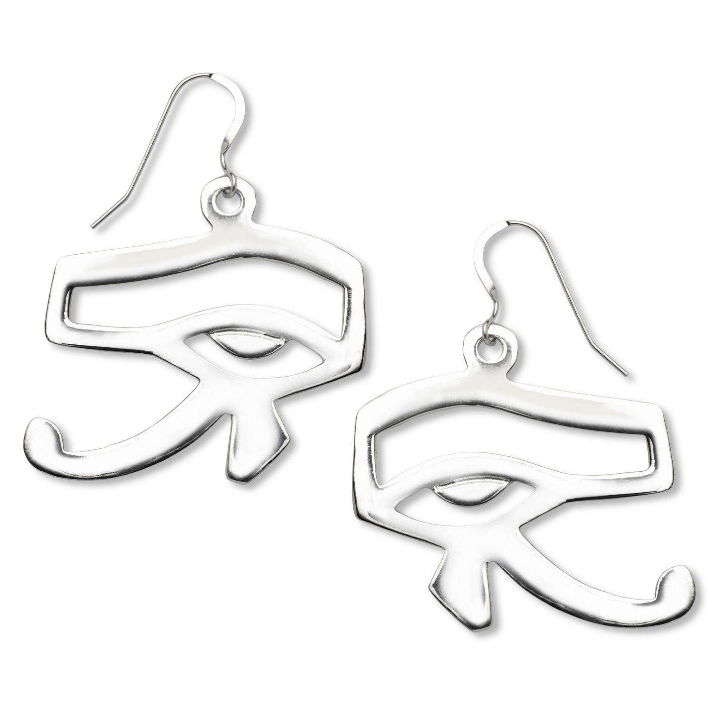 Eye of Horus sterling silver dangle earrings, Egyptian symbolic jewelry, handcrafted .925 silver.