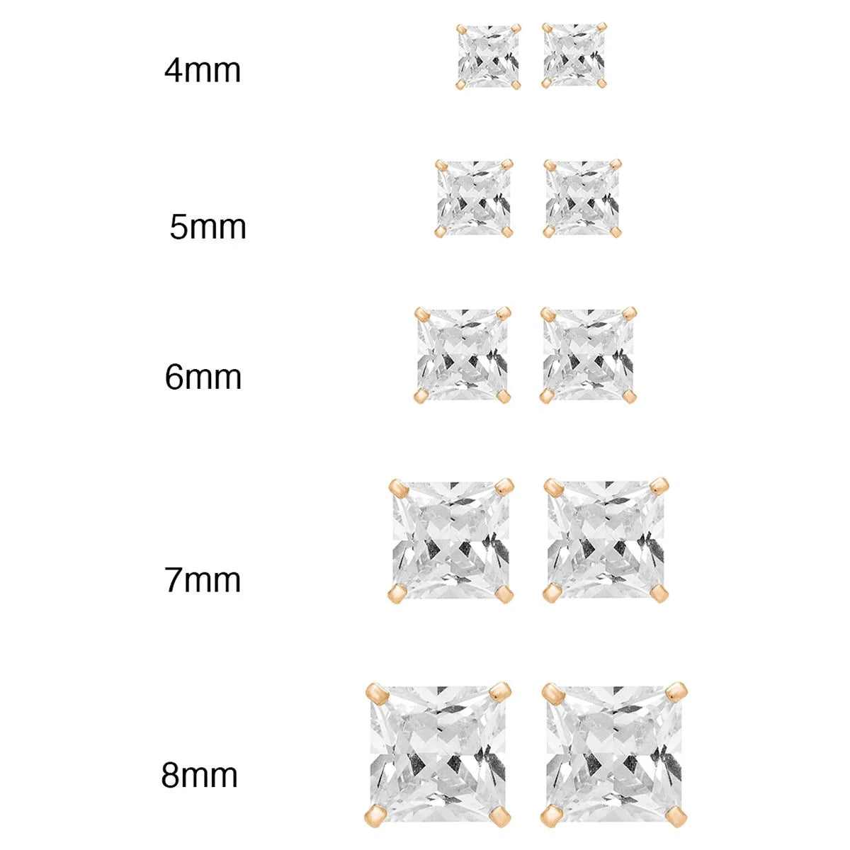 14k Yellow Gold Square Clear CZ Stud Earrings