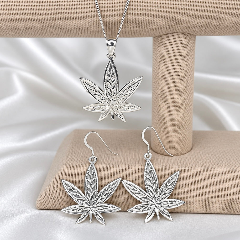 Cannabis Leaf Pendant Necklace – .925 Sterling Silver