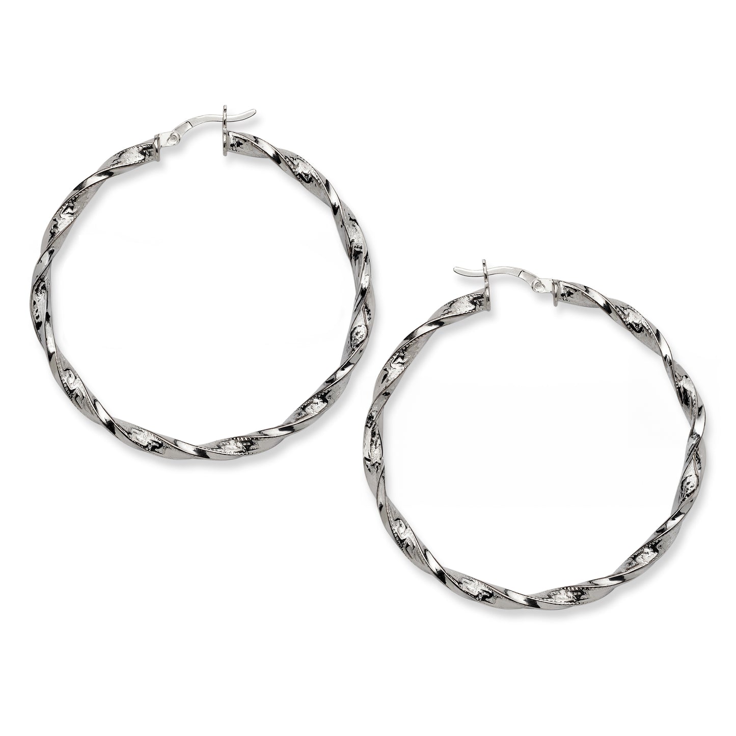 High Polish Greek Key Circle Screw Hoop Earrings .925 Sterling Silver