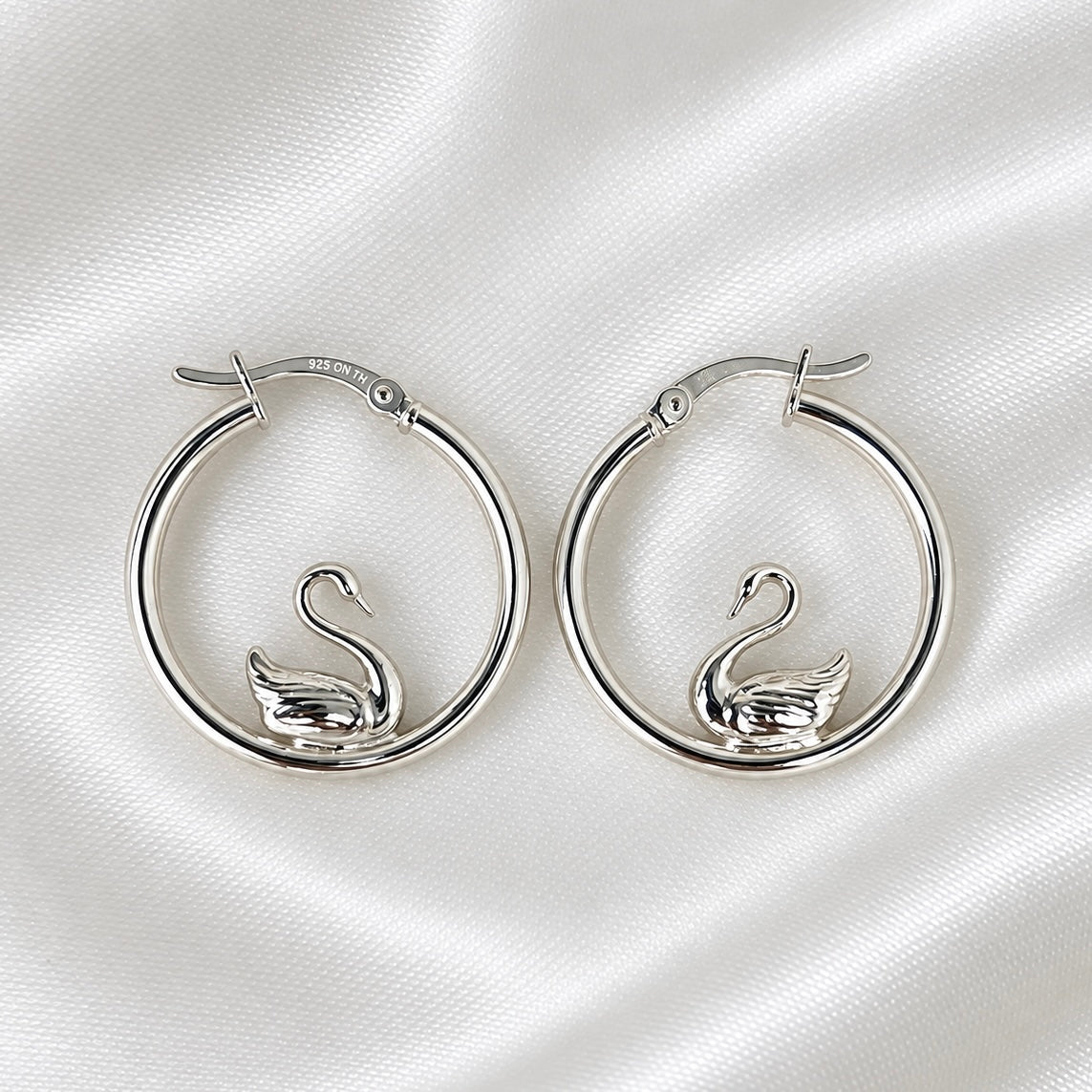 Swan .925 Sterling Silver Hoop Earrings