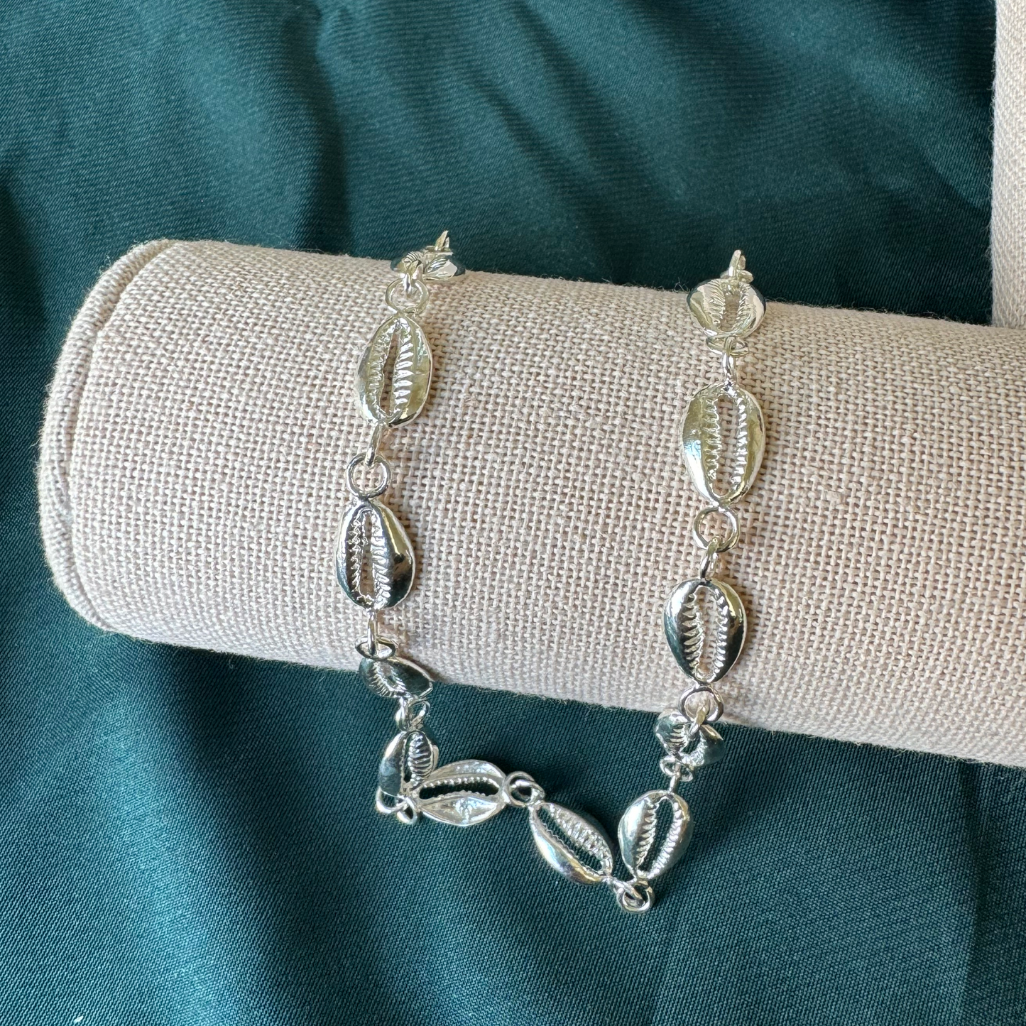 Flat Cowrie Shells .925 Sterling Silver Adjustable Link Bracelet