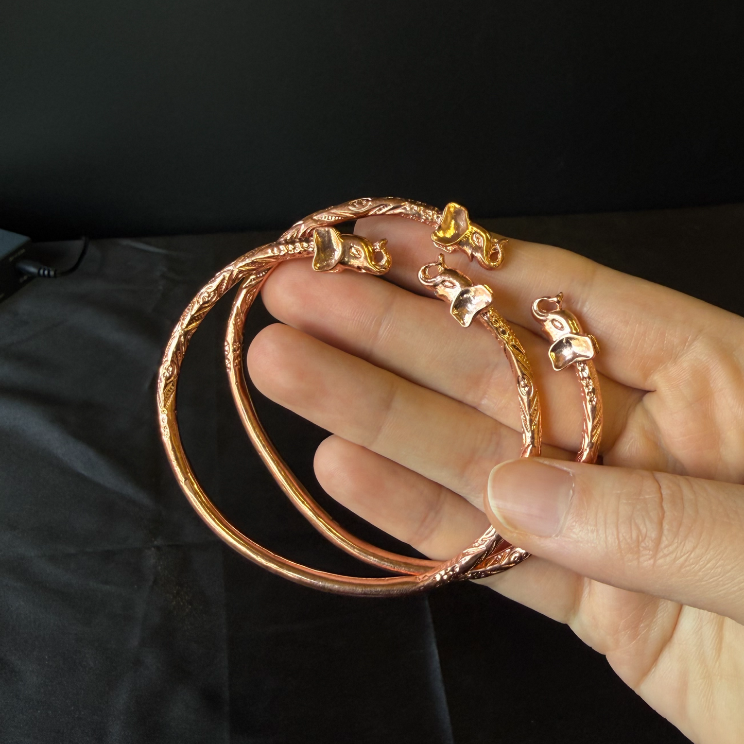 Elephant Pure Copper West Indian Bangles, 1 pair