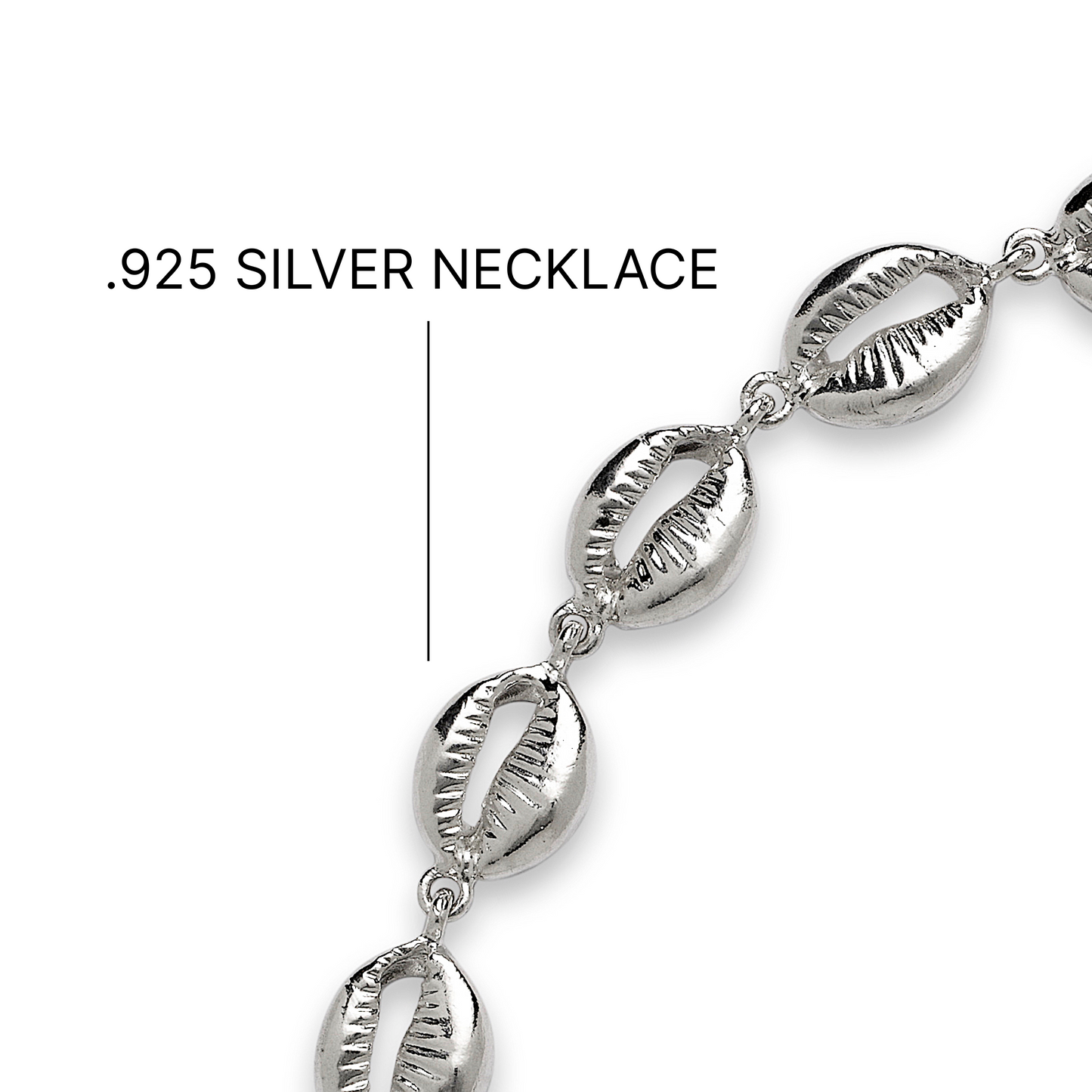 Cowrie Shell .925 Sterling Silver Link Necklace, Adjustable Necklace