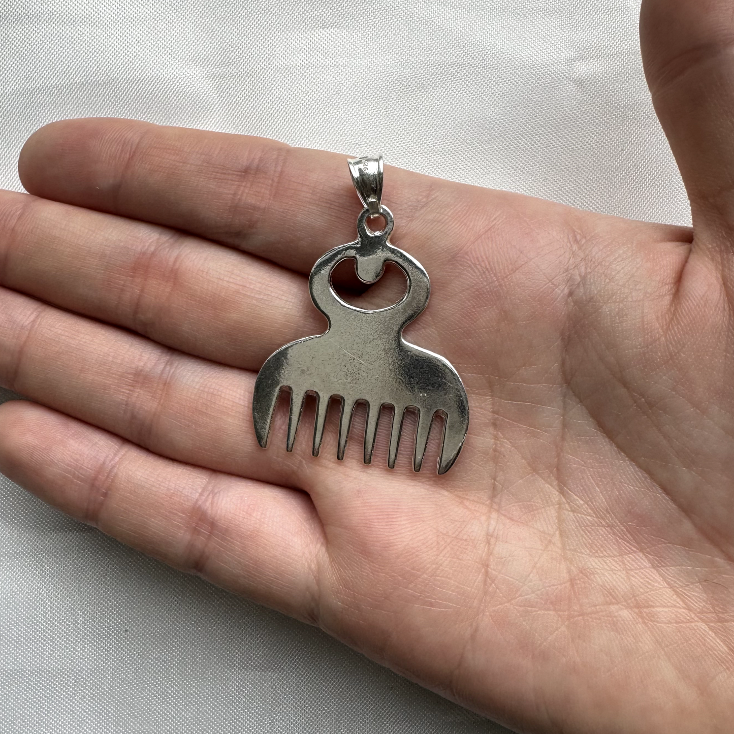 Duafe, African Comb .925 Sterling Silver Pendant Necklace