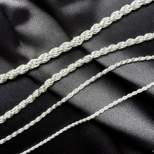 Rope Diamond Cut Chain Necklace    ‚   œ .925 Sterling Silver