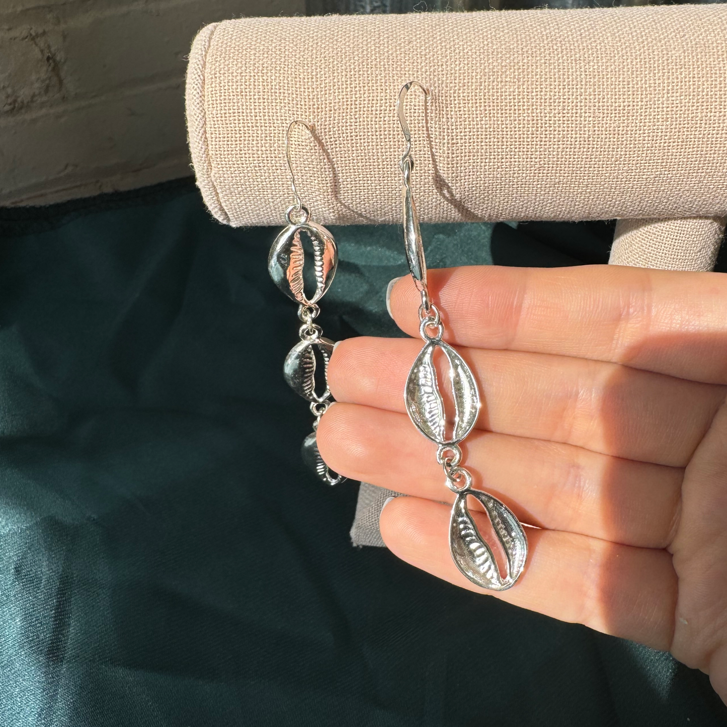 Cowrie Shells .925 Sterling Silver Long Earrings