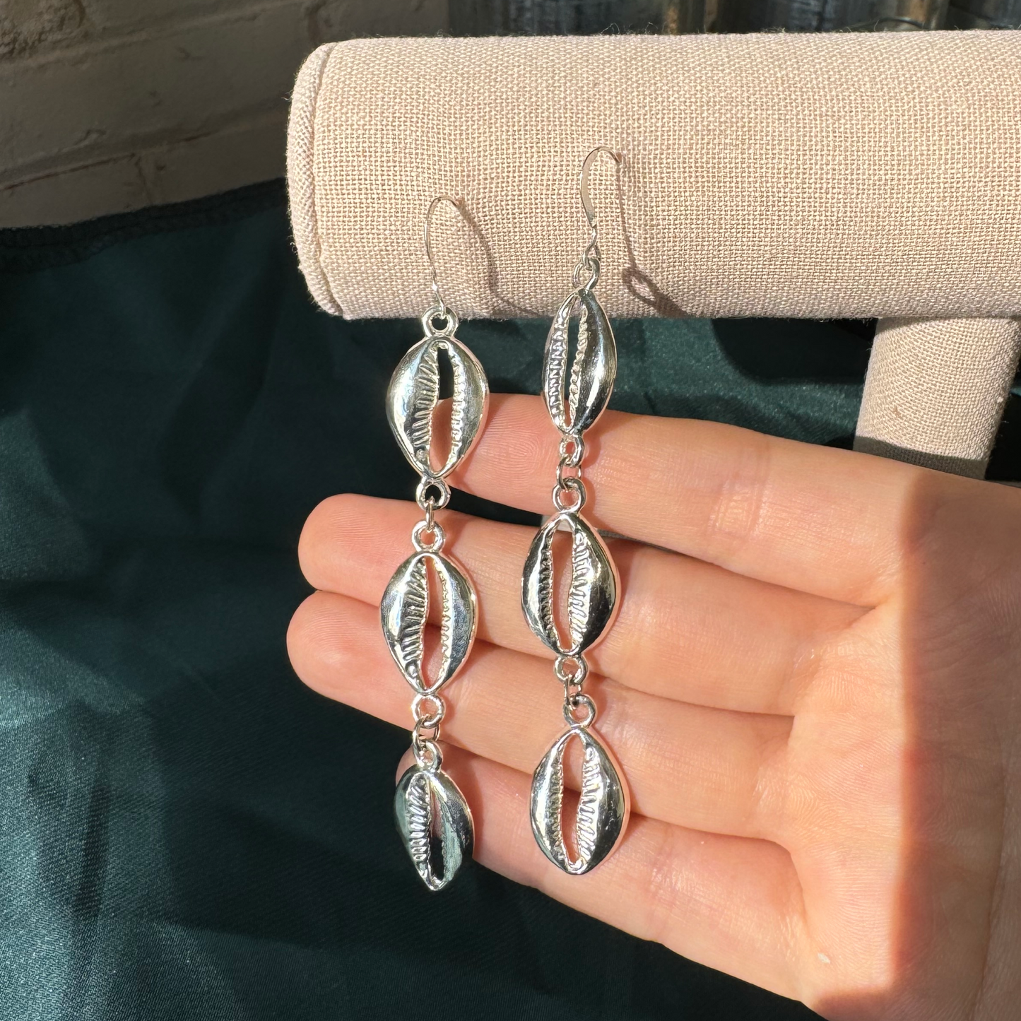 Cowrie Shells .925 Sterling Silver Long Earrings
