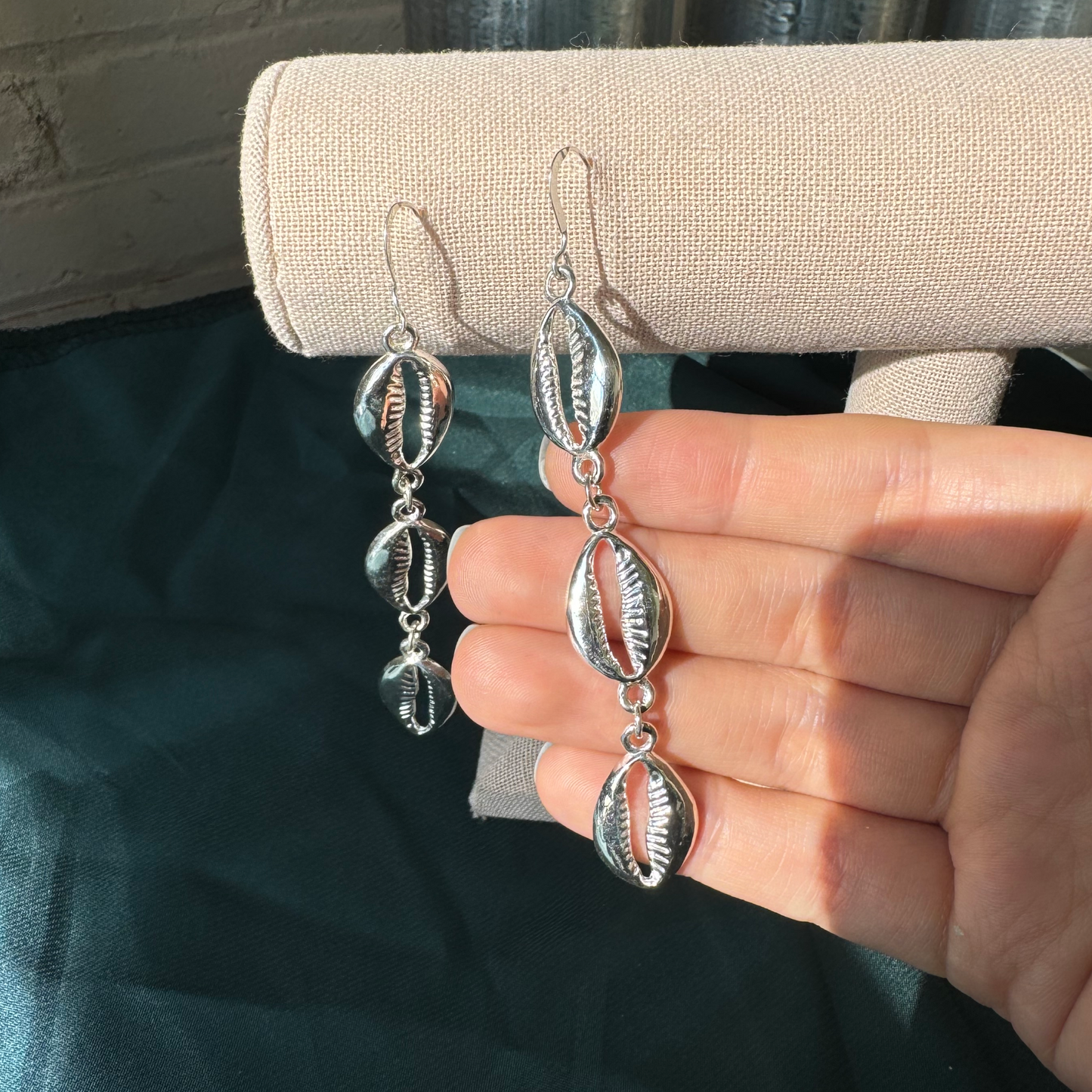 Cowrie Shells .925 Sterling Silver Long Earrings