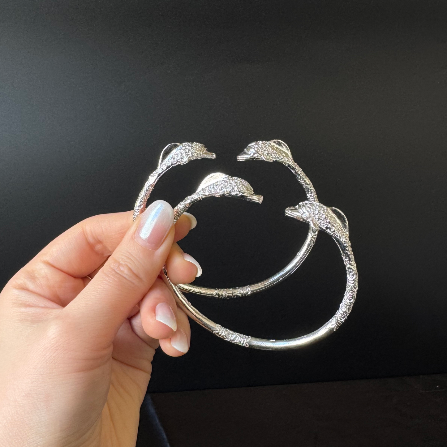 Better Jewelry Dolphin .925 Sterling Silver West Indian Bangles, 1 pair