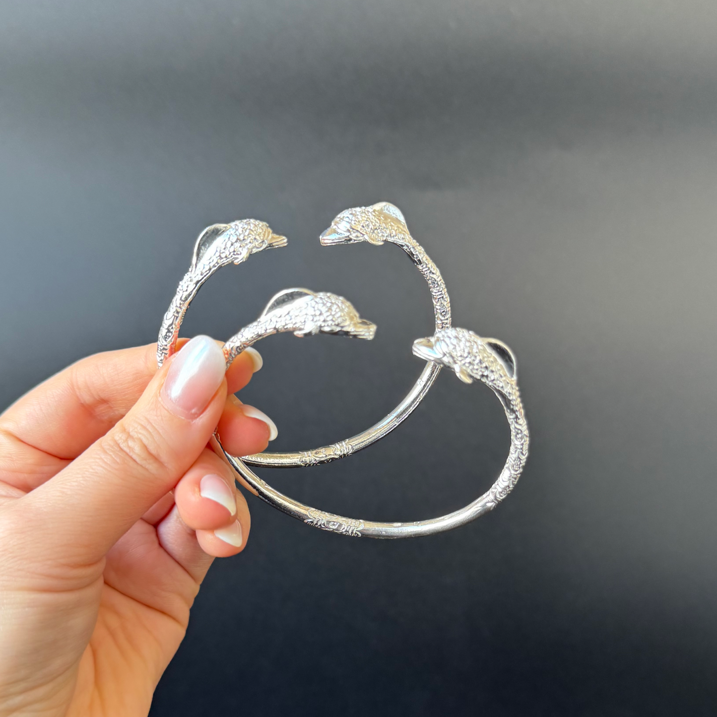 Better Jewelry Dolphin .925 Sterling Silver West Indian Bangles, 1 pair