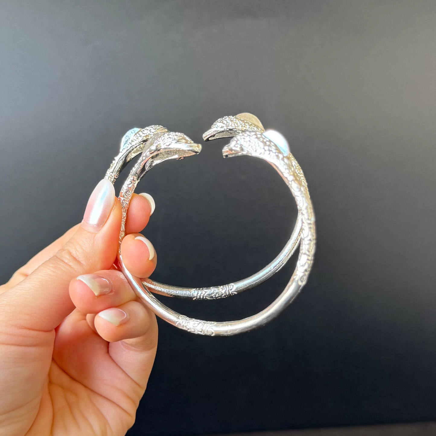 Better Jewelry Dolphin .925 Sterling Silver West Indian Bangles, 1 pair