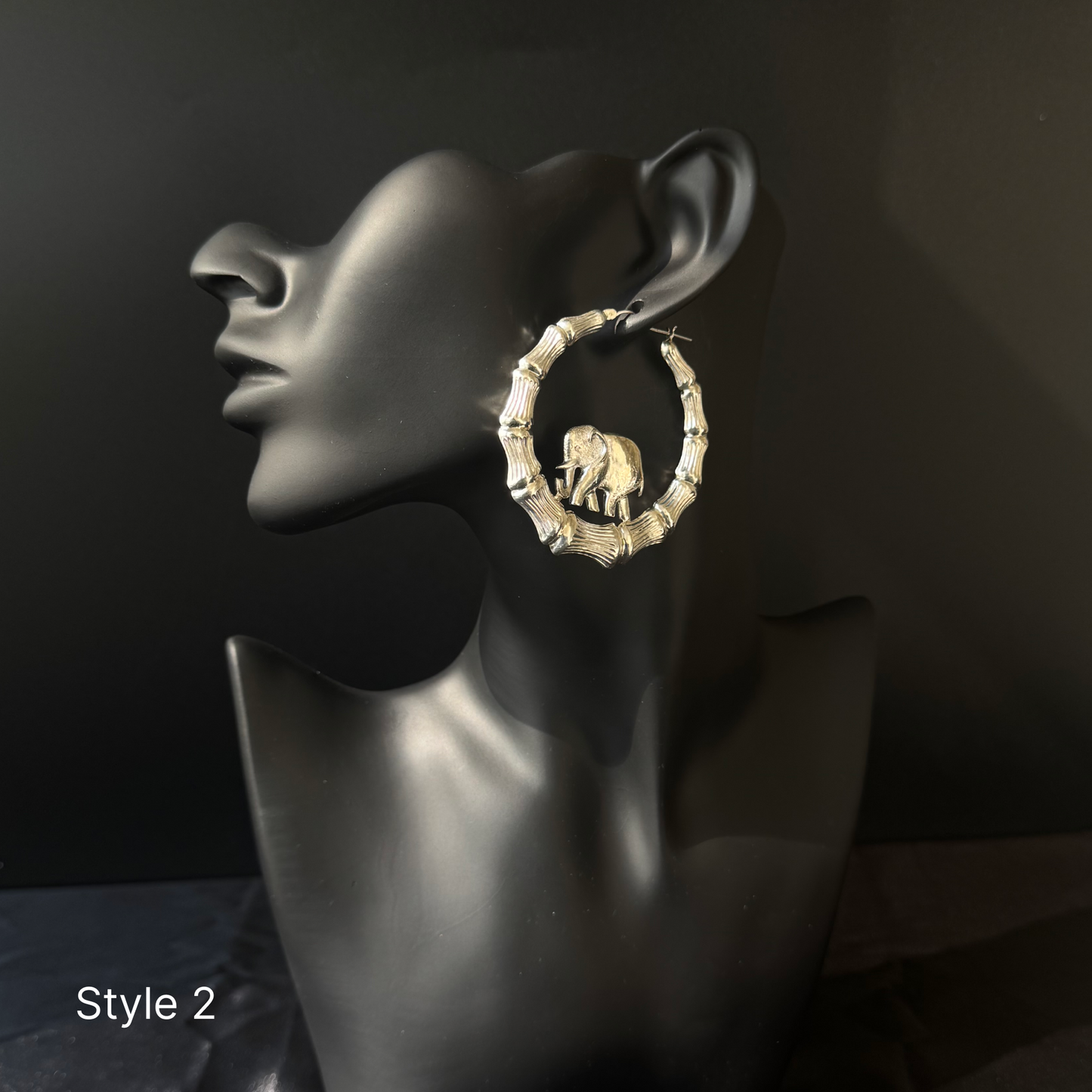 Elephant 925 Sterling Silver Bamboo Hoops, Earrings