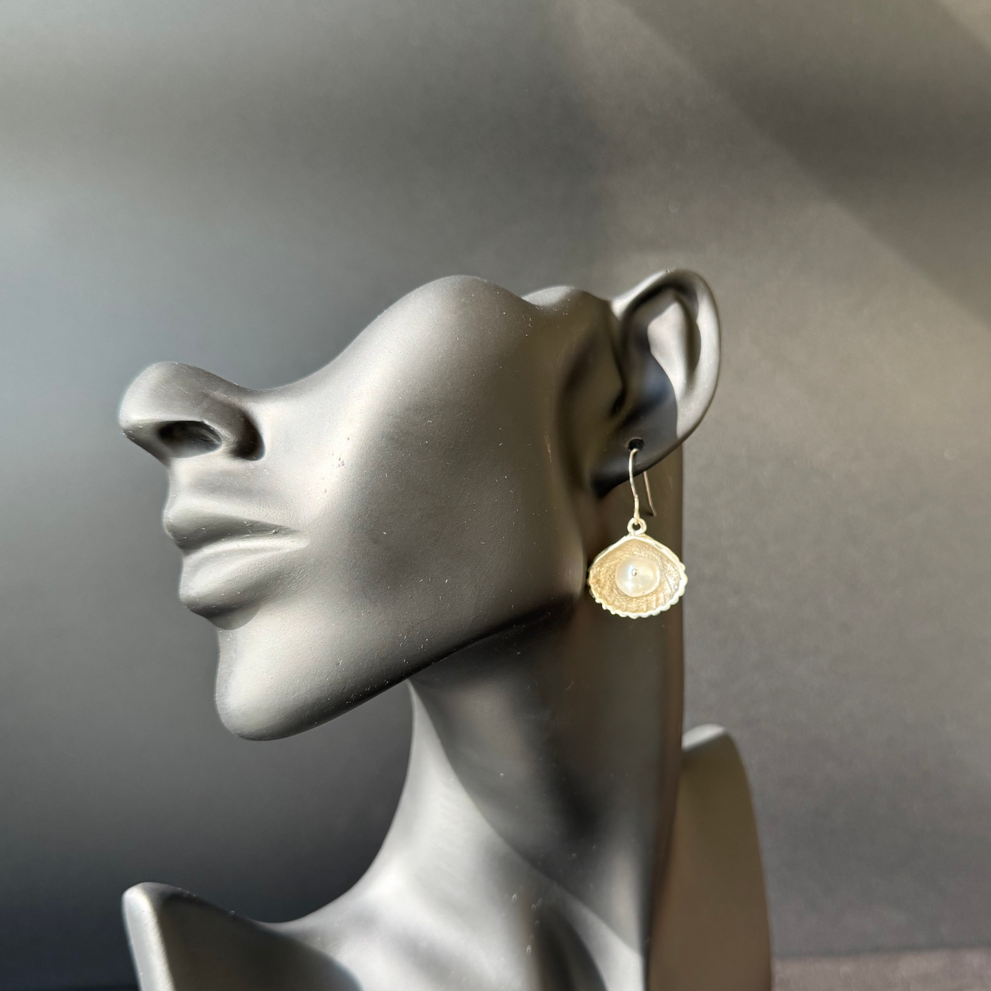 Scallop Shell .925 Sterling Silver Earrings w. Pearl