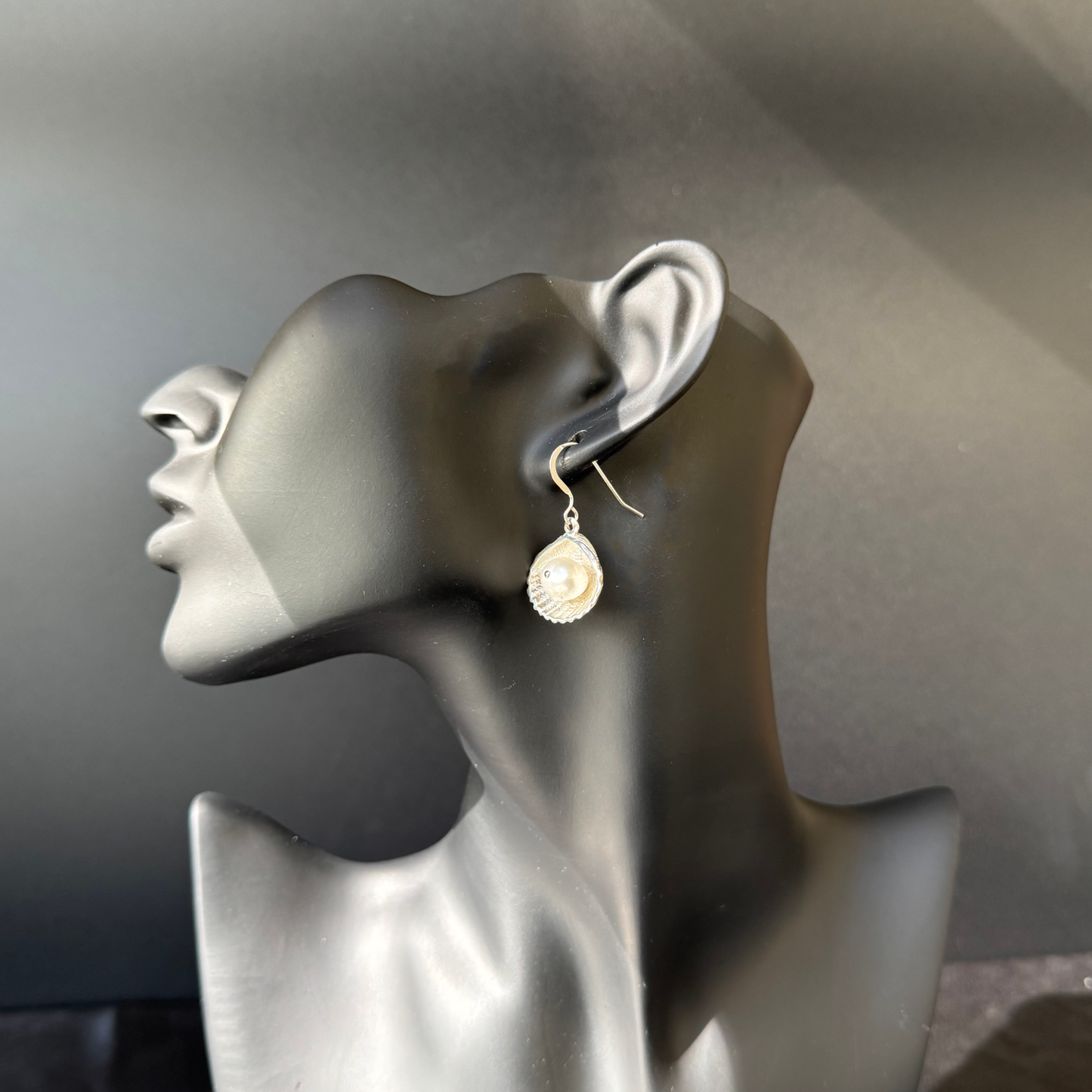 Scallop Shell .925 Sterling Silver Earrings w. Pearl