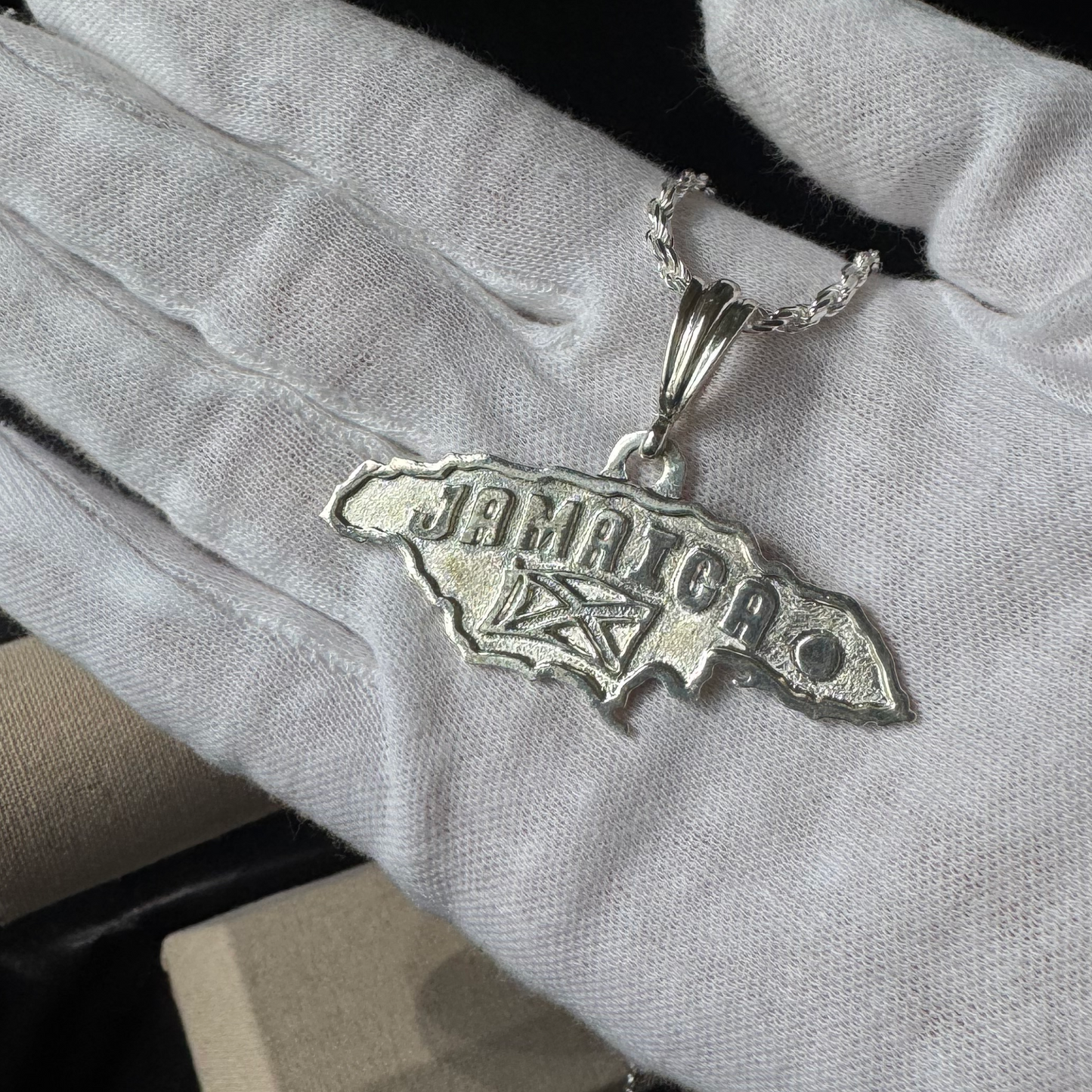 Jamaica Map .925 Sterling Silver Pendant Necklace