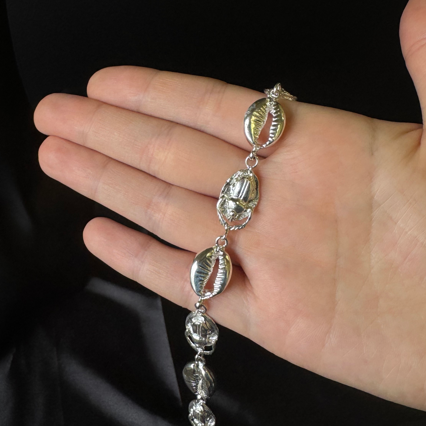 Better Jewelry Cowrie Shell Scarab .925 Sterling Silver Adjustable Link Bracelet