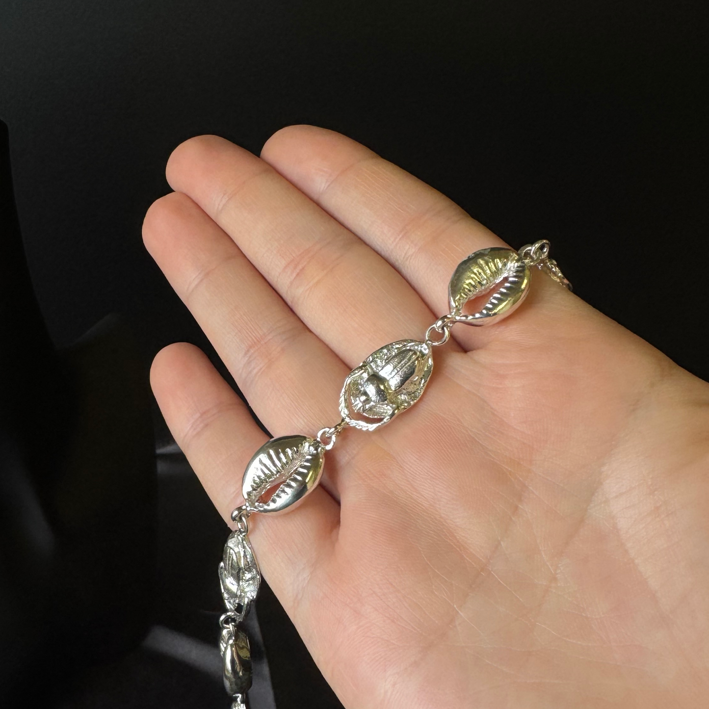 Better Jewelry Cowrie Shell Scarab .925 Sterling Silver Adjustable Link Bracelet
