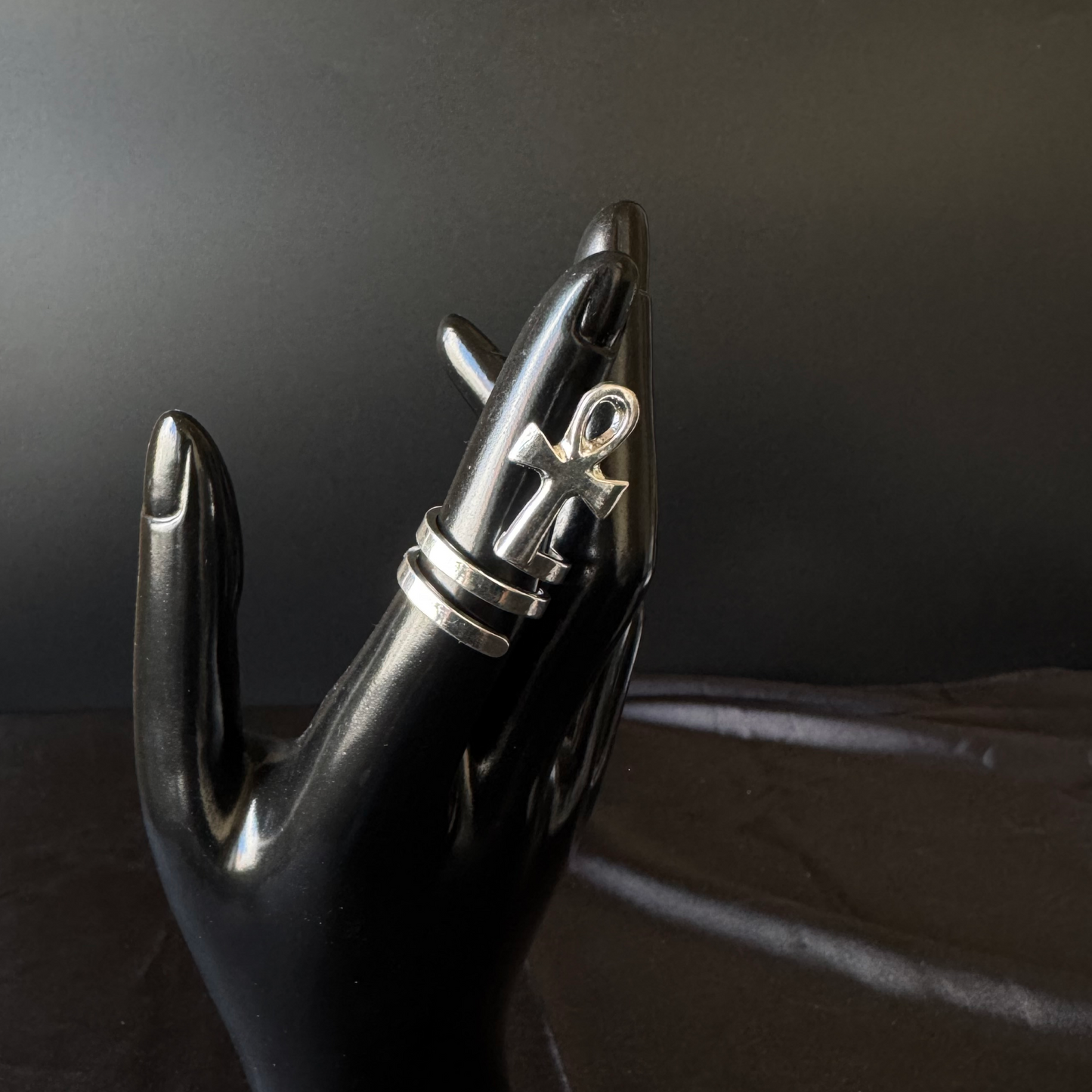 Ankh Spiral Three Row .925 Sterling Silver Ring