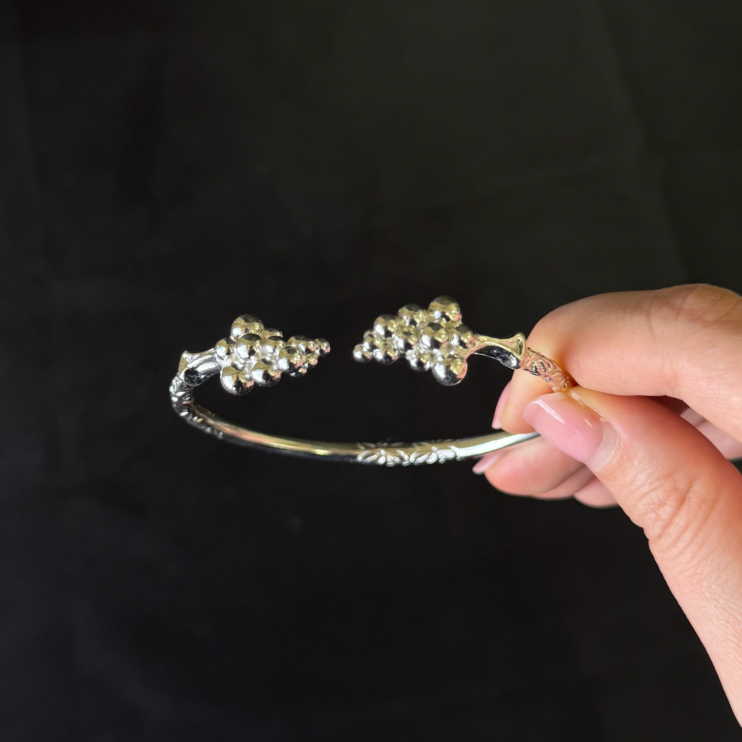 Large Grape Bunch Ends .925 Sterling Silver West Indian Bangle, 1 piece