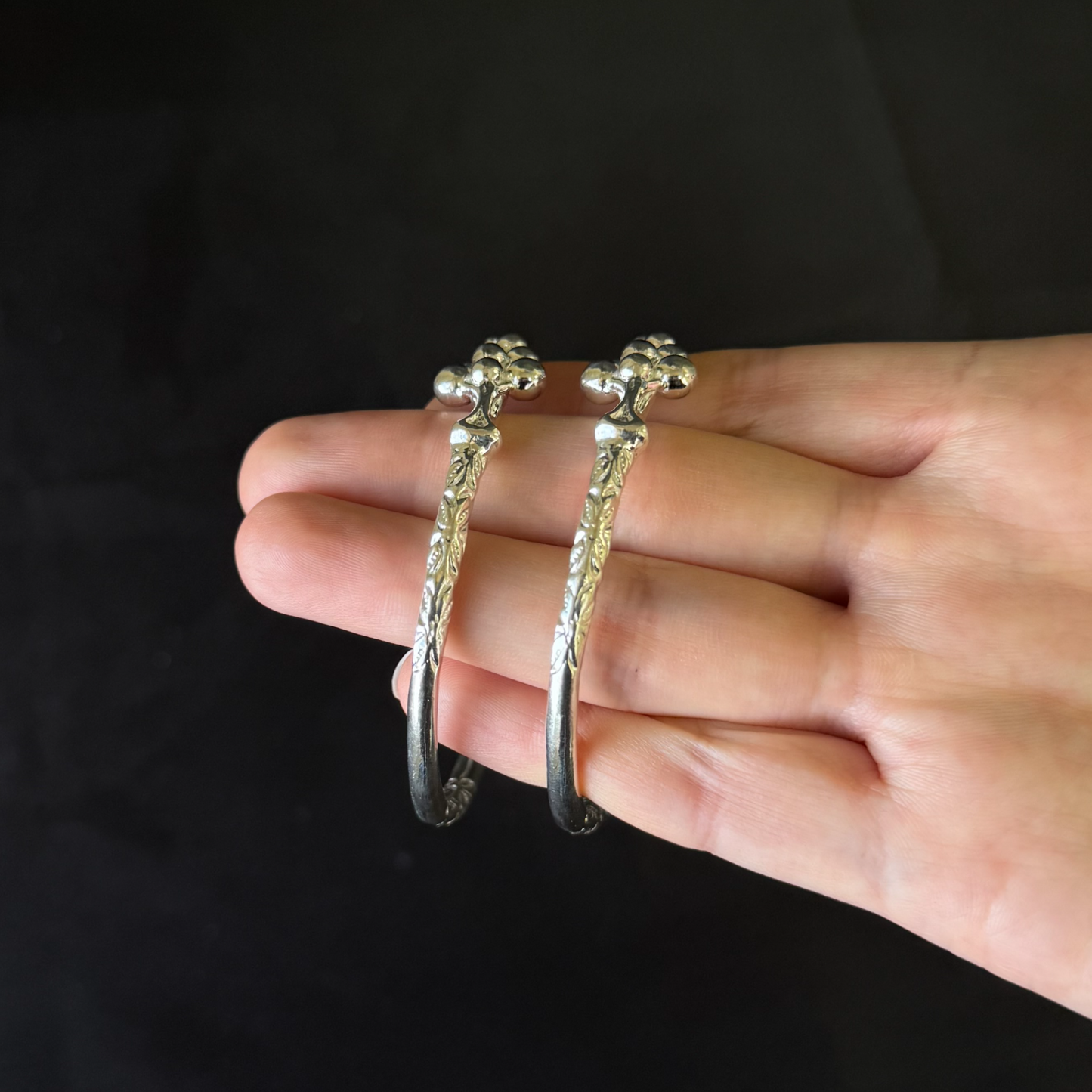 Large Grape Bunch Ends .925 Sterling Silver West Indian Bangles, 1 pair