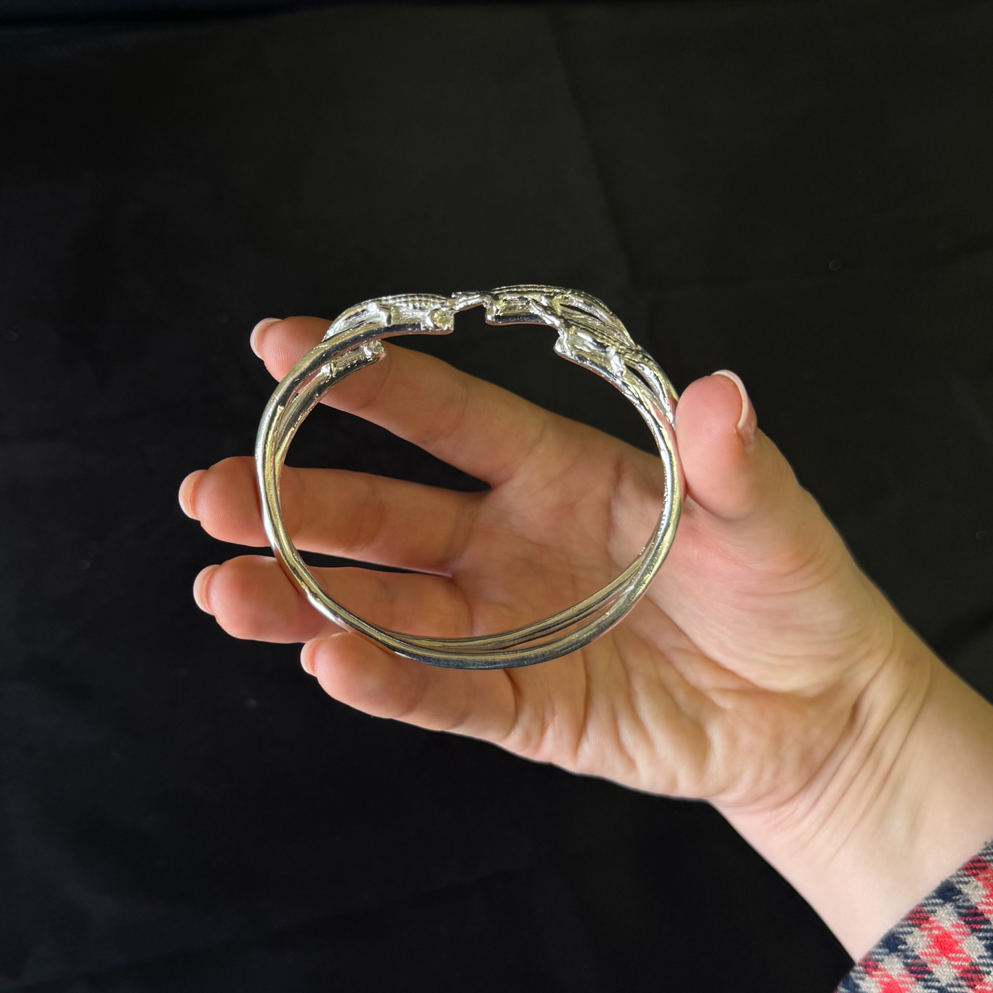 Elegant Alligator 925 Sterling Silver West Indian Bangles, 1 pair