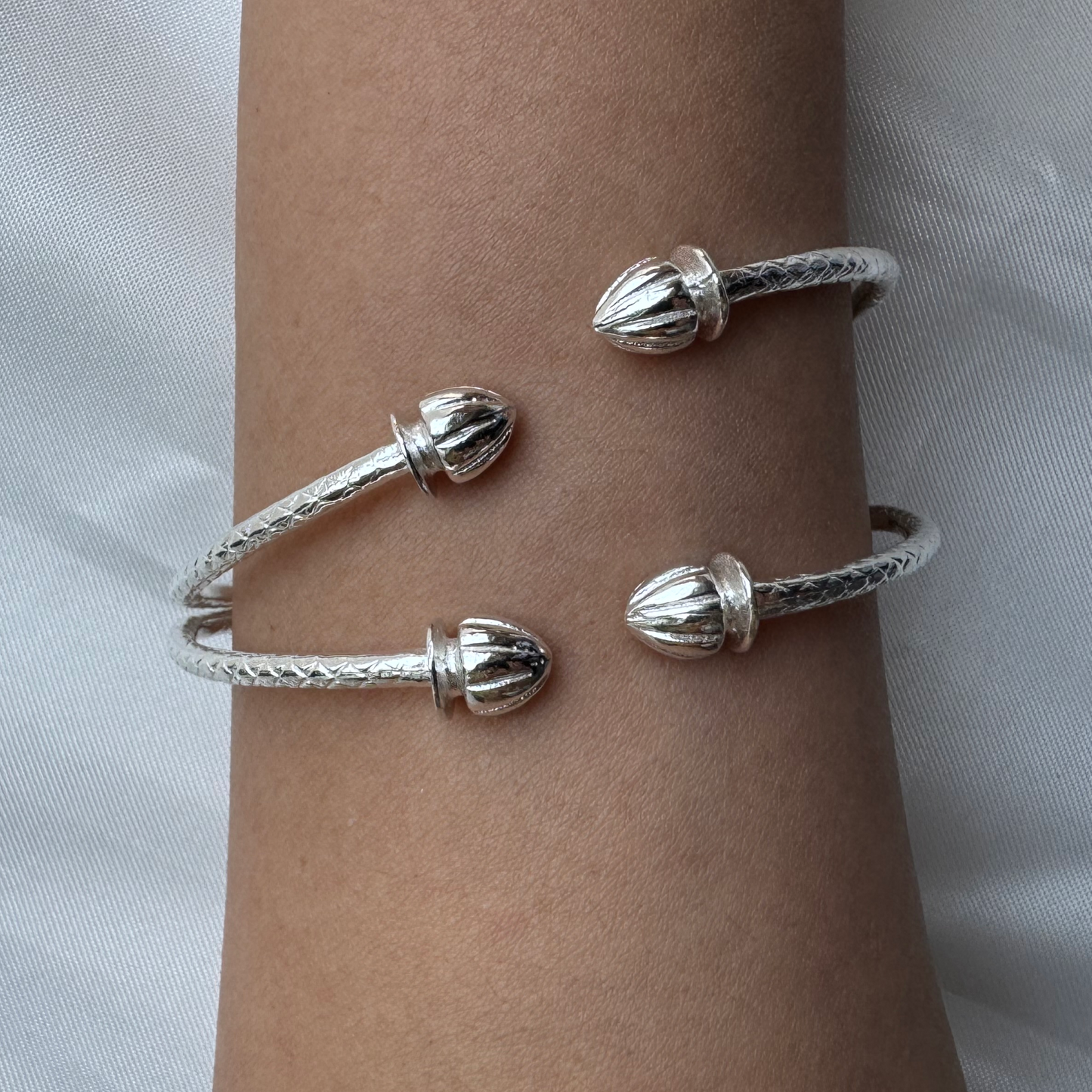 Better Jewelry Acorn .925 Sterling Silver West Indian Bangles, 1 pair