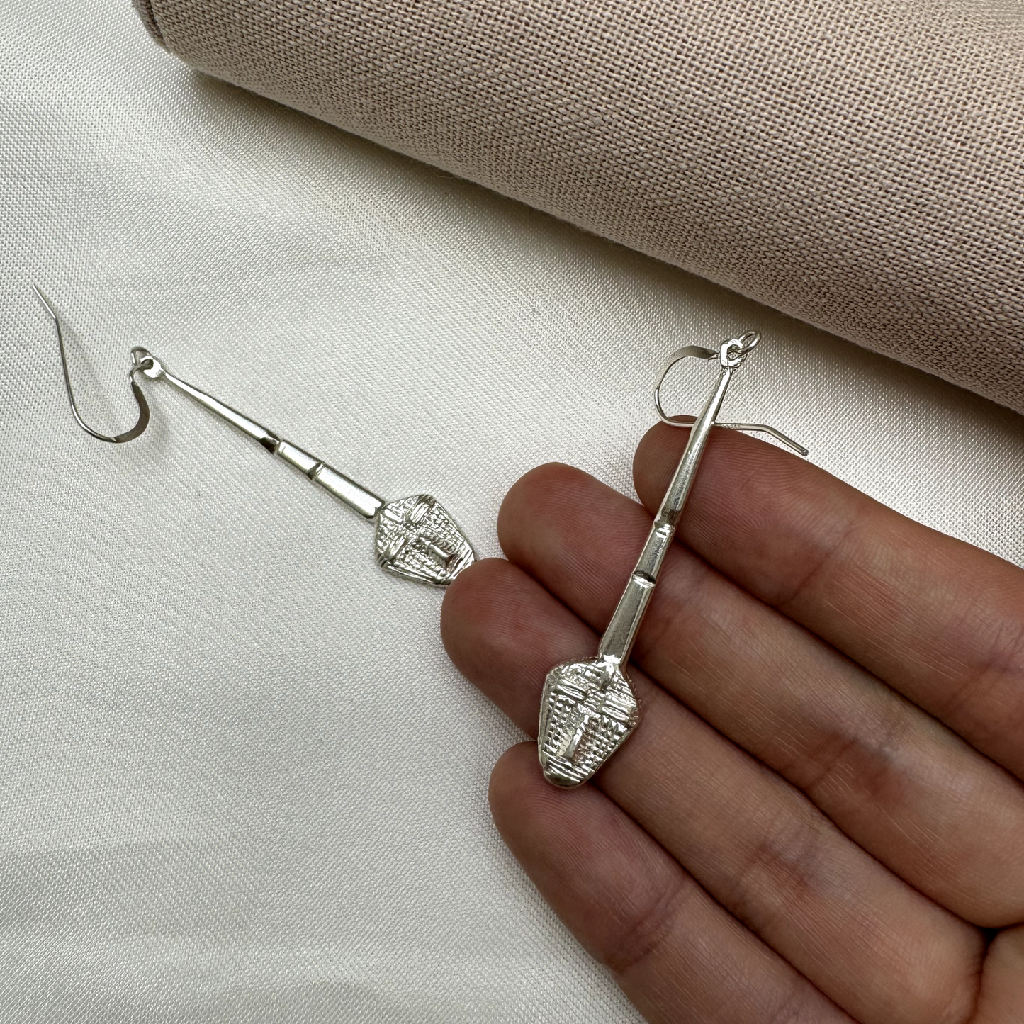 African Mask .925 Sterling Silver Stick Earrings