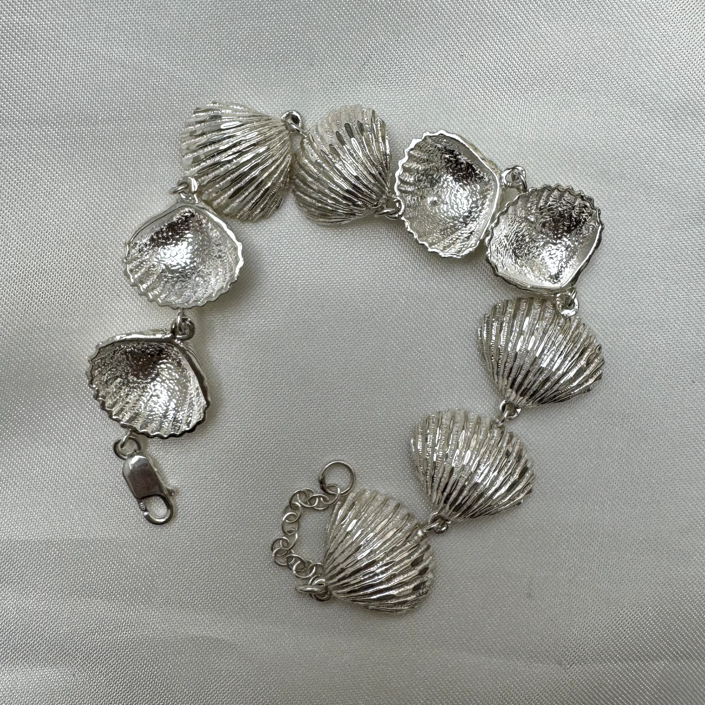Scallop Sea Shell .925 Sterling Silver Adjustable Link Bracelet