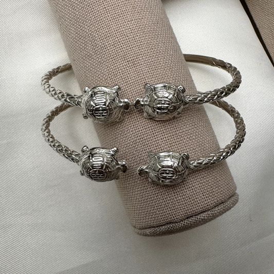 Better Jewelry Turtle Ends .925 Sterling Silver West Indian Bangles, 1 pair