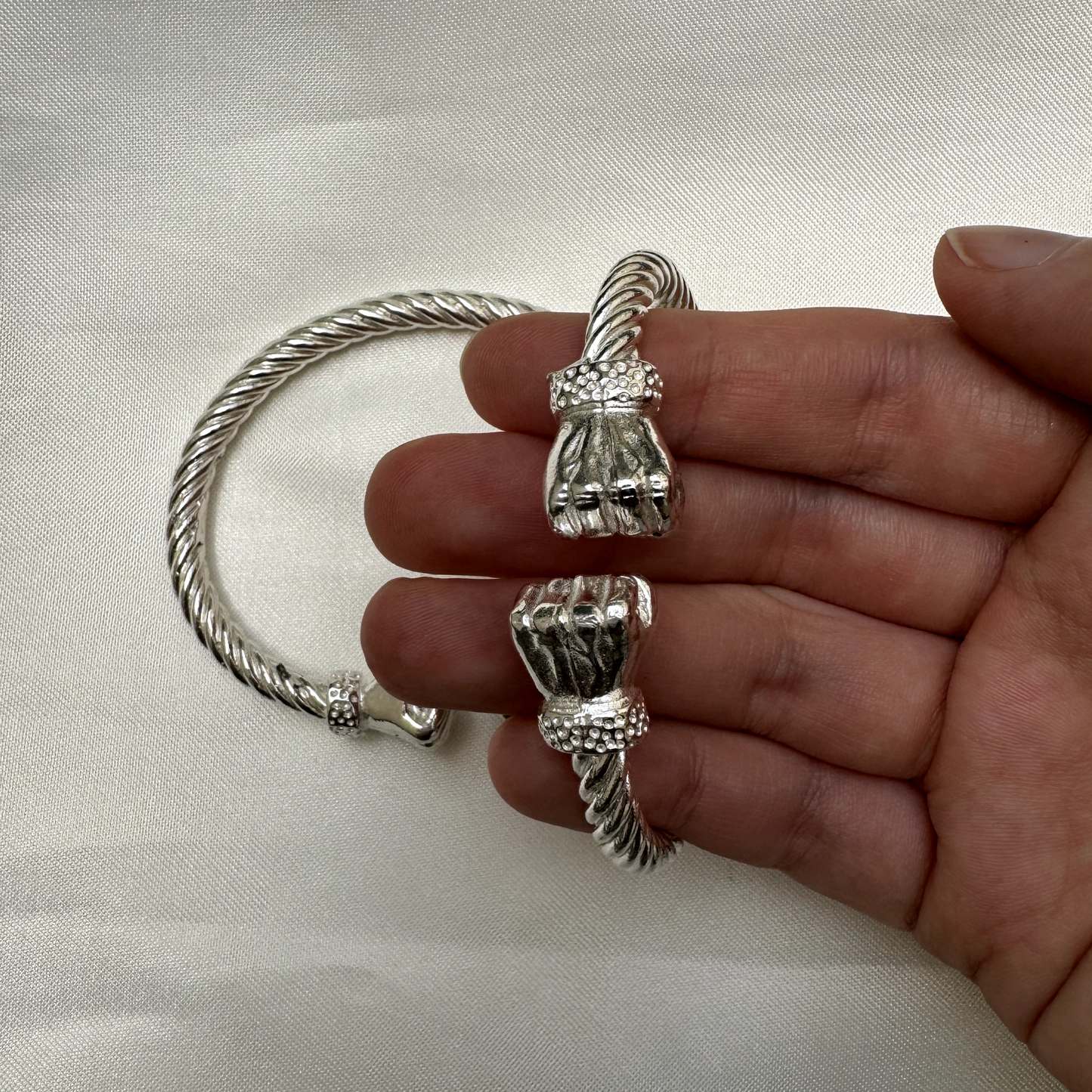 Large Fist Ends Coiled Rope Thick West Indian Bangles .925 Sterling Silver MADE IN USA, 1 pair