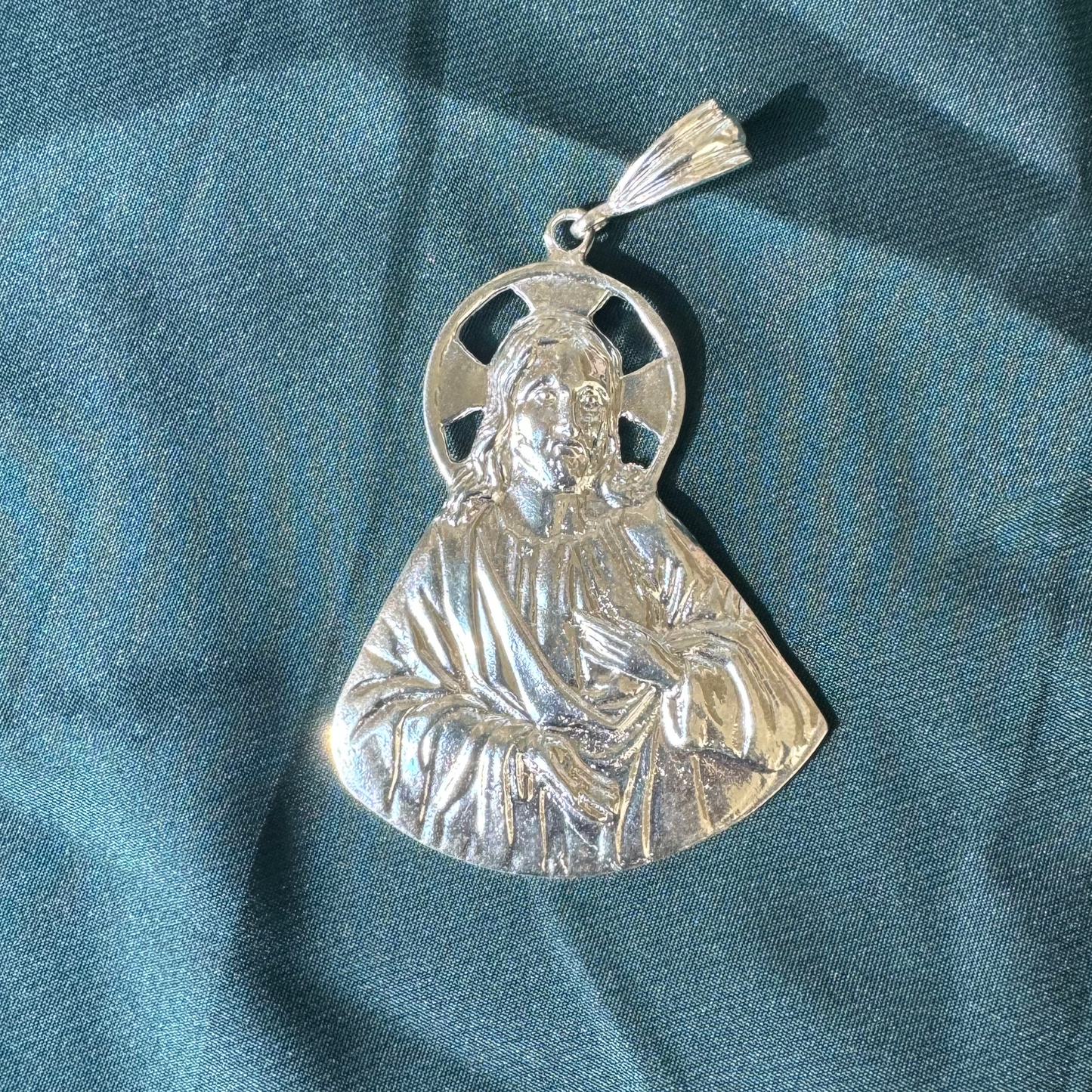 Flat Large Jesus .925 Sterling Silver pendant