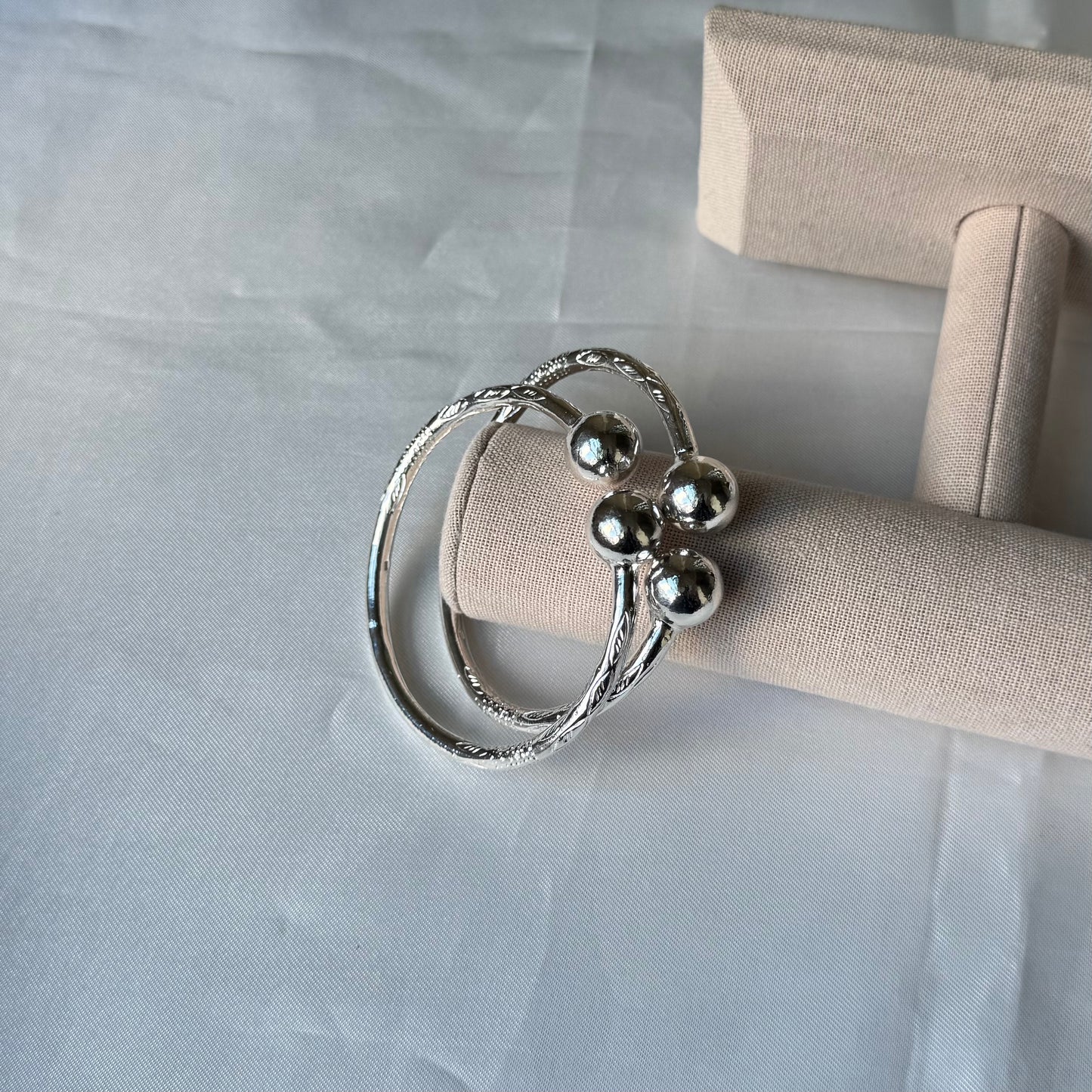 Better Jewelry Huge Ball Ends West Indian Bangles .925 Sterling Silver, 1 pair