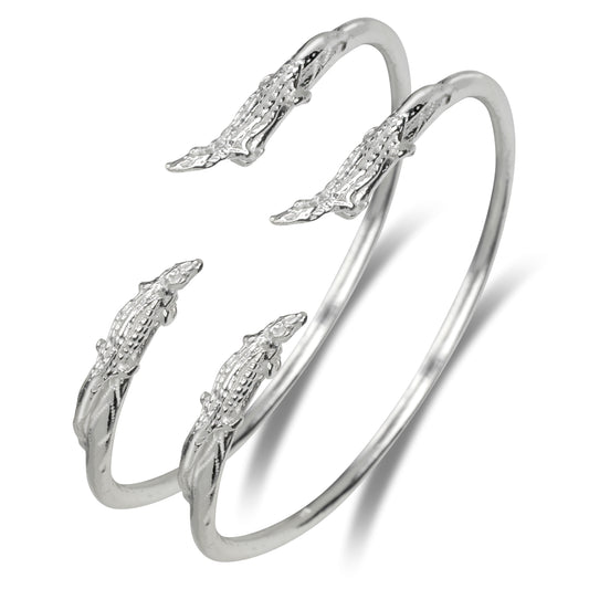 Elegant Alligator 925 Sterling Silver West Indian Bangles, 1 pair