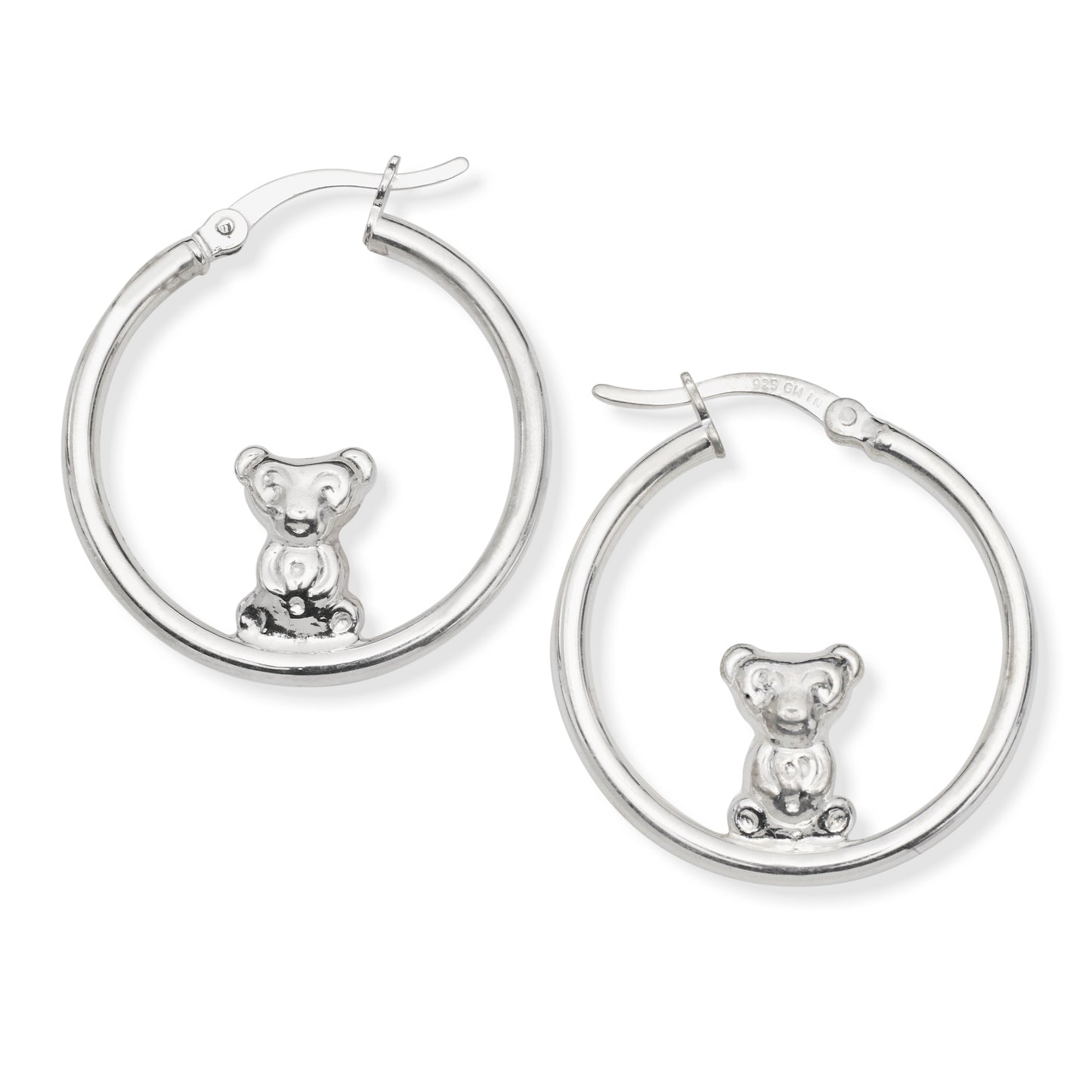Teddy Bear 925 Sterling Silver Hoop Earrings
