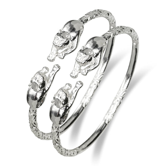 Panther 925 Sterling Silver West Indian Bangles, handmade in the USA, available in sizes from 7" to 10", 58 grams per pair, bold and stylish wristwear