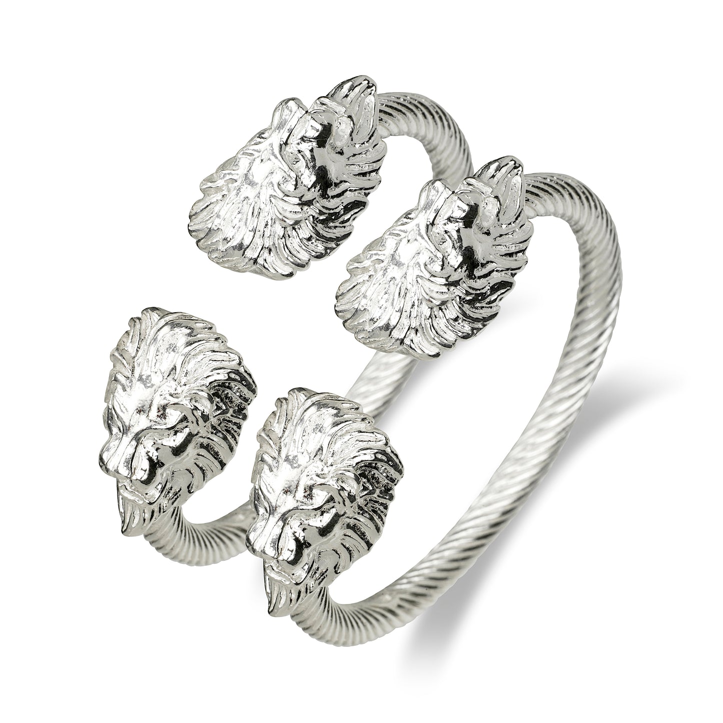 Better Jewelry Lion Ends Coiled Rope .925 Sterling Silver West Indian Bangles (ONE Pair) (Made in Usa)