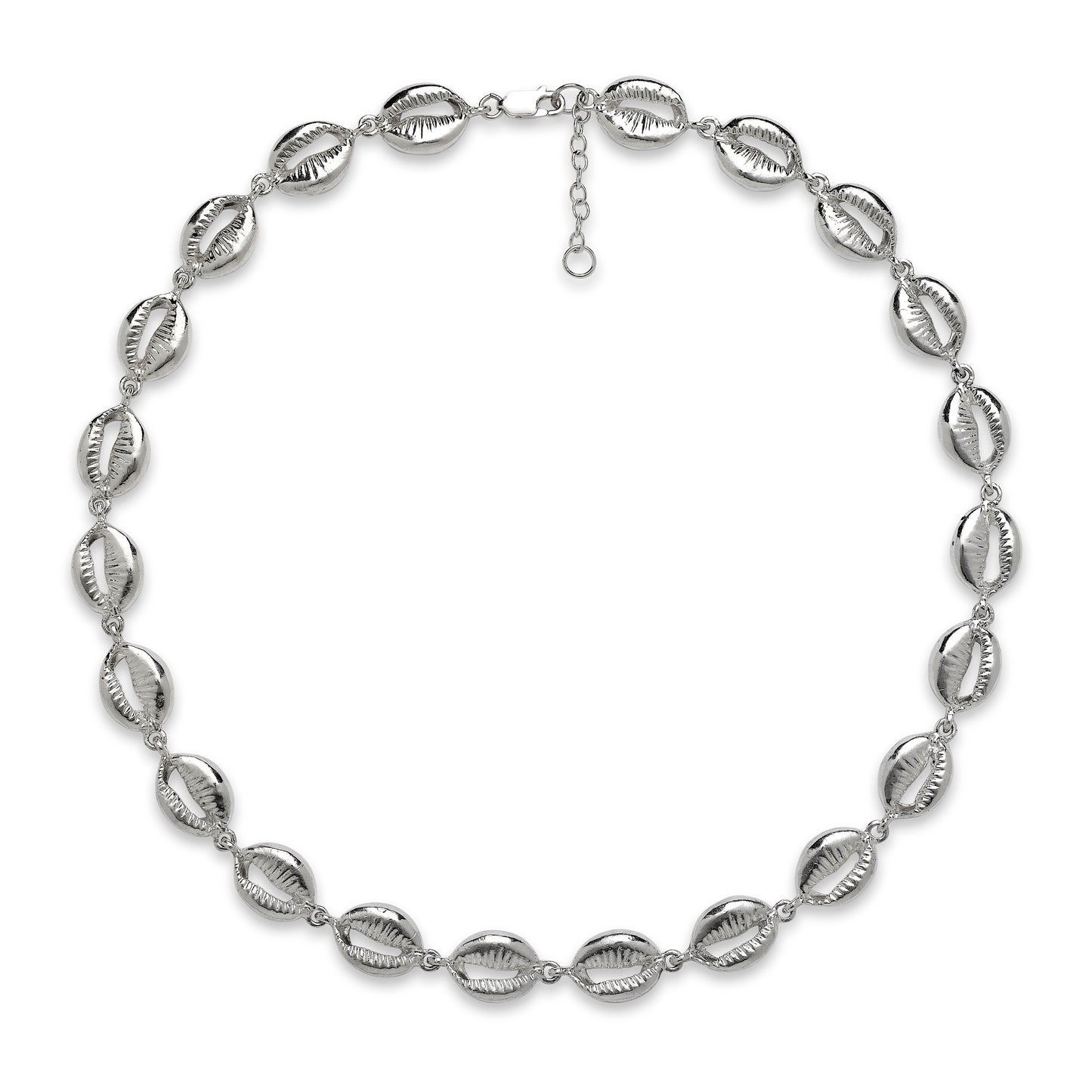 Cowrie Shell .925 Sterling Silver Link Necklace, Adjustable Necklace