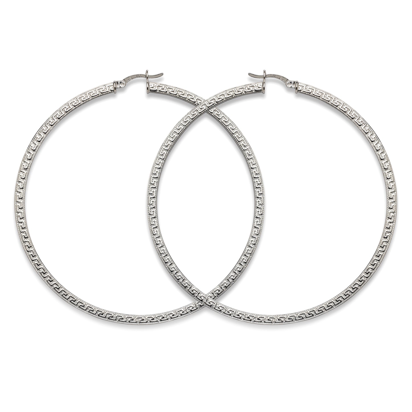 High Polish Greek Key Circle Hoop Earrings .925 Sterling Silver