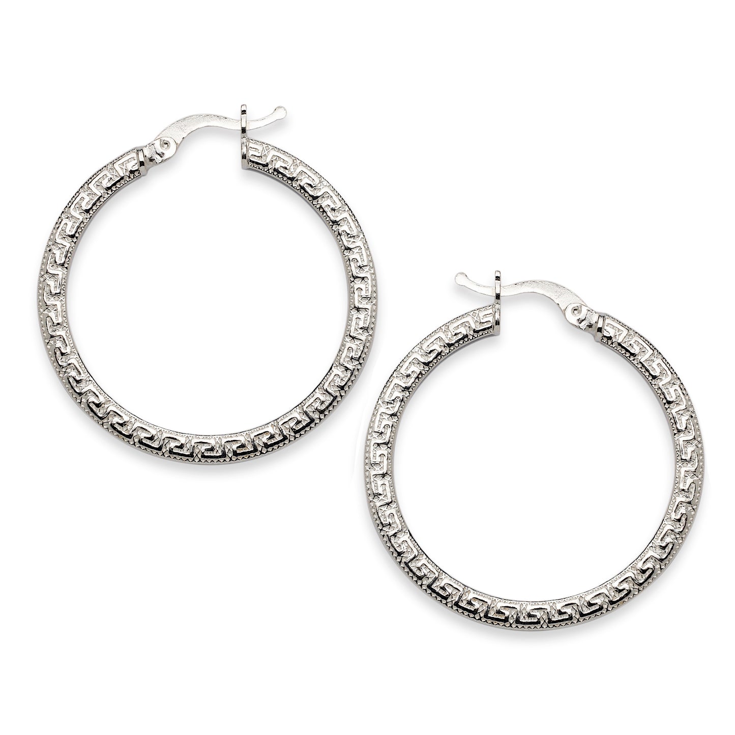 High Polish Greek Key Circle Hoop Earrings .925 Sterling Silver