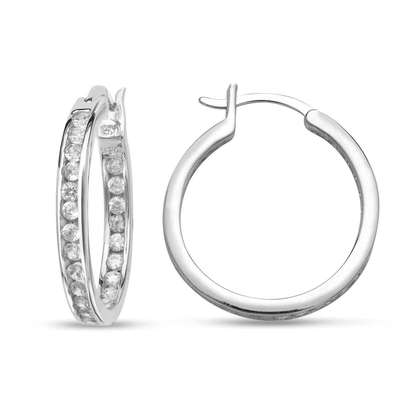 Channel Set CZ Hoop Earrings .925 Sterling Silver