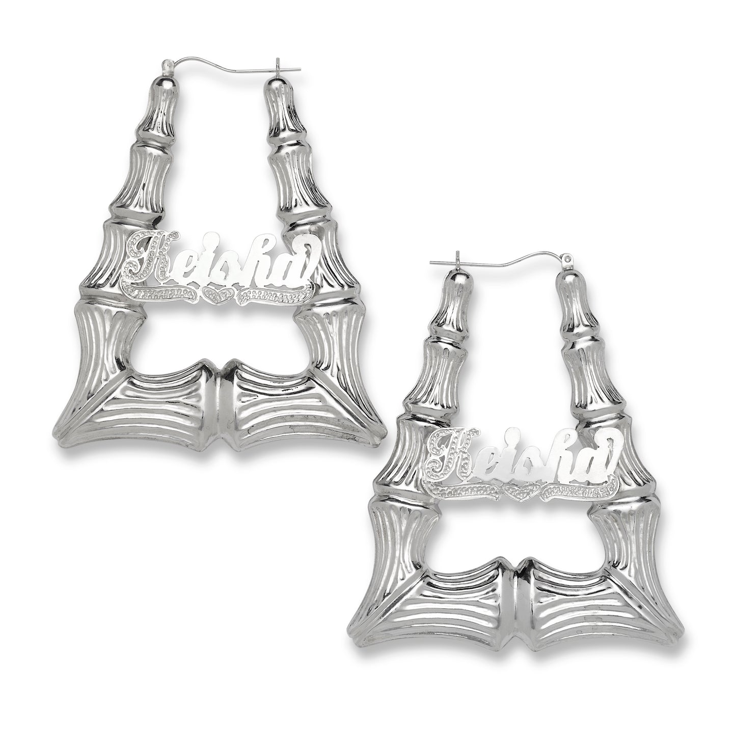 Better jewelry Personalized .925 Sterling Silver Door Knocker Bamboo Earrings Hoops, Triangle Door Knockers, earrings for women