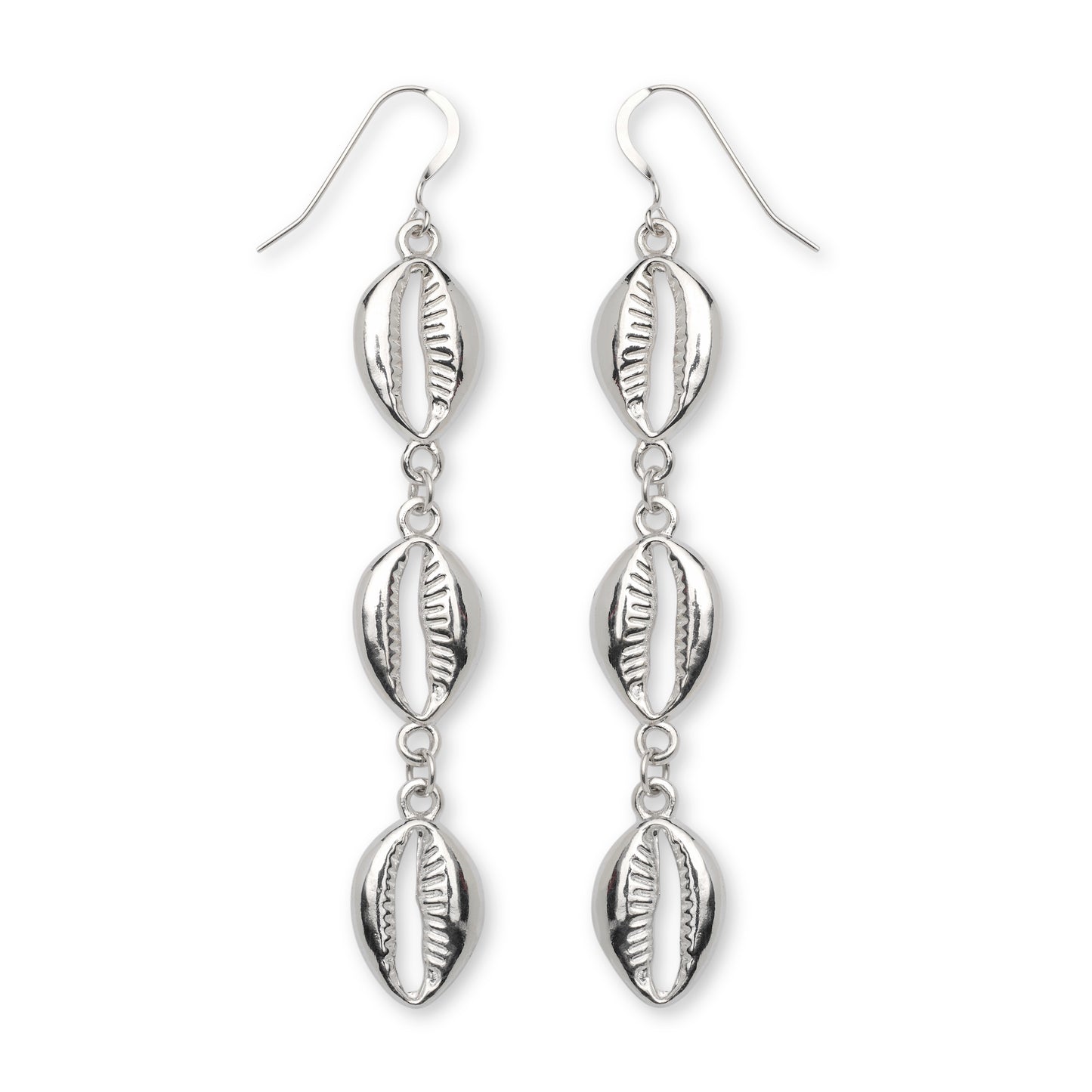 Cowrie shell sterling silver earrings, Afrocentric jewelry for women, handmade cultural statement earrings.