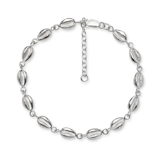 Flat Cowrie Shells .925 Sterling Silver Adjustable Link Bracelet