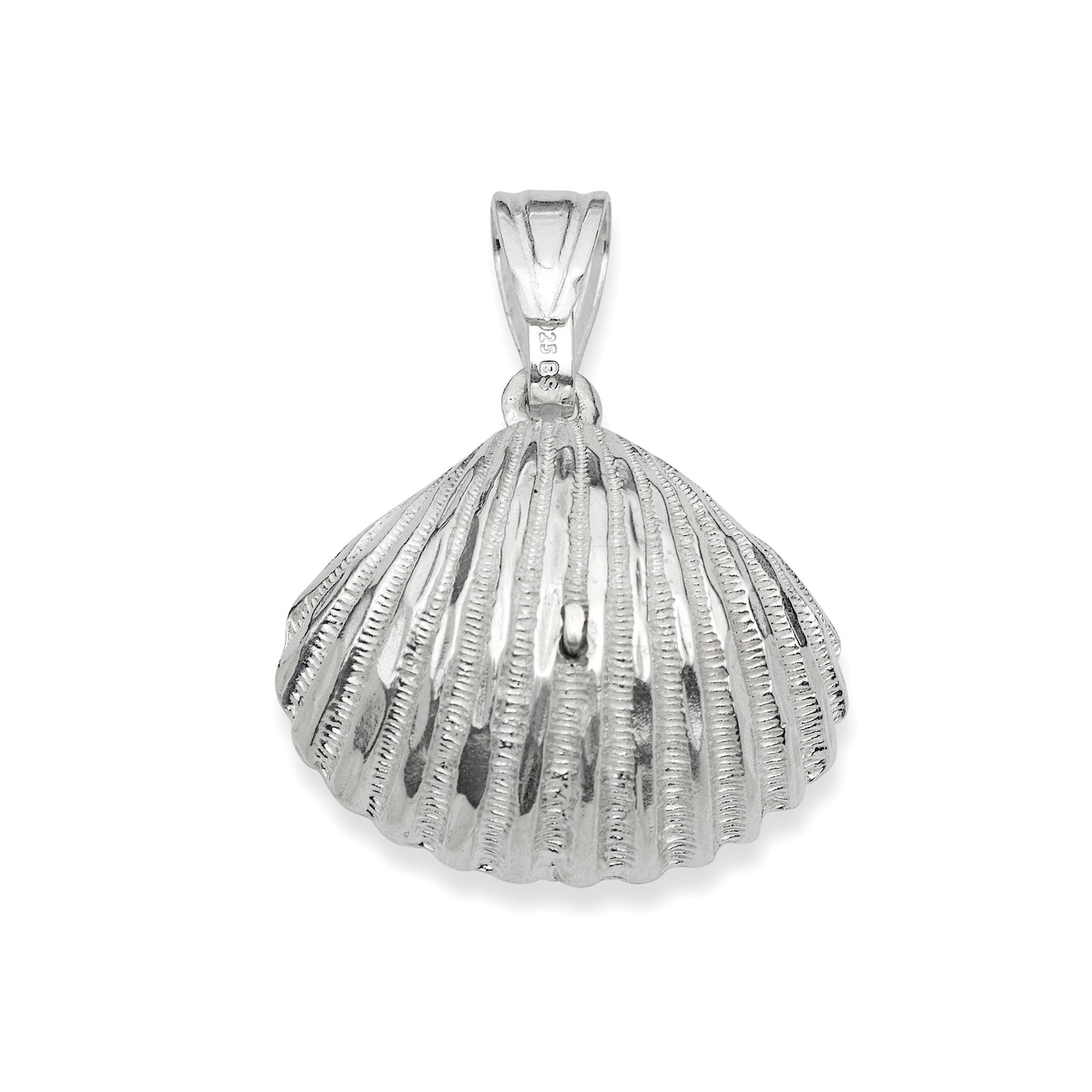 Scallop Shell .925 Sterling Silver w. Pearl Pendant Necklace