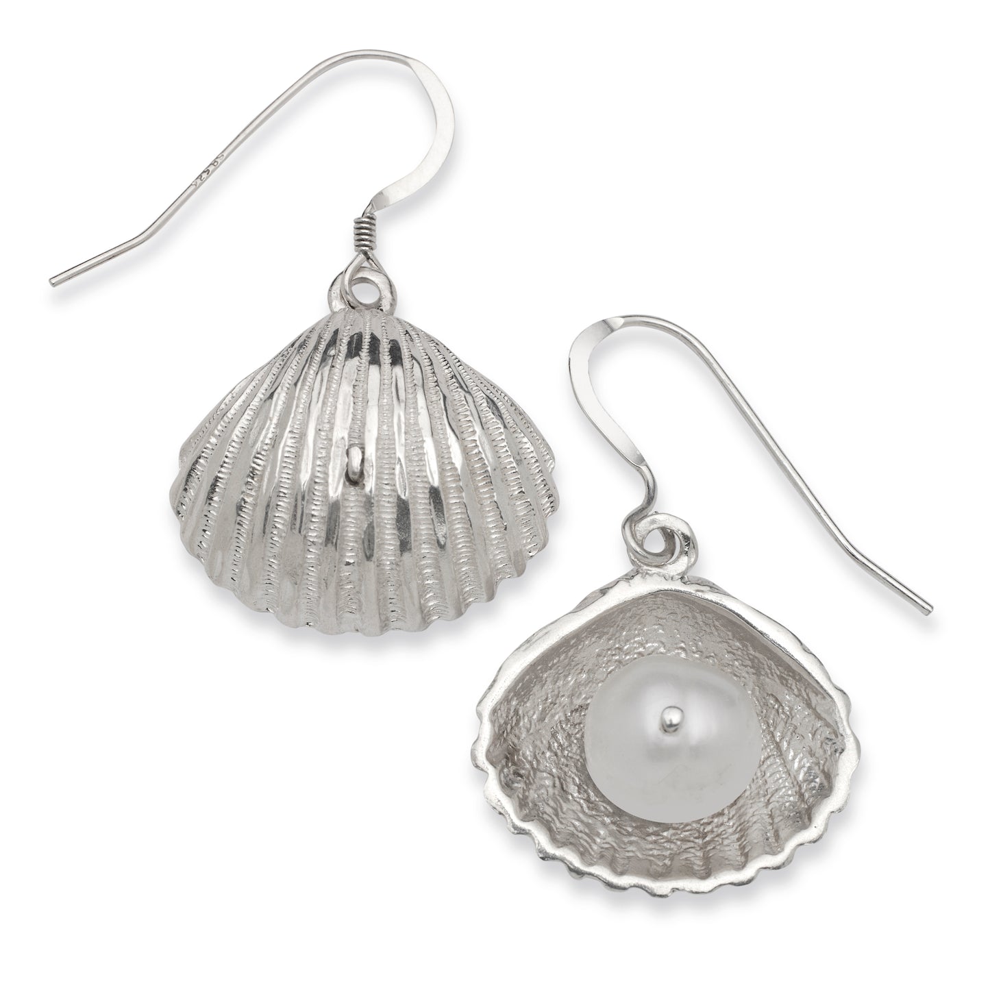 Scallop Shell .925 Sterling Silver Earrings w. Pearl