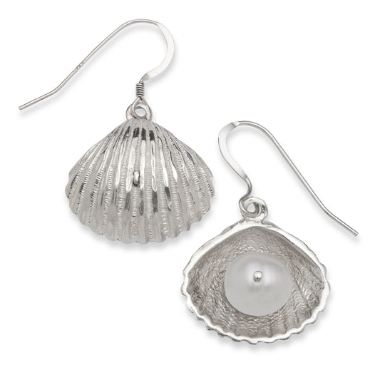 Scallop Shell  .925 Sterling Silver Earrings w. Pearl