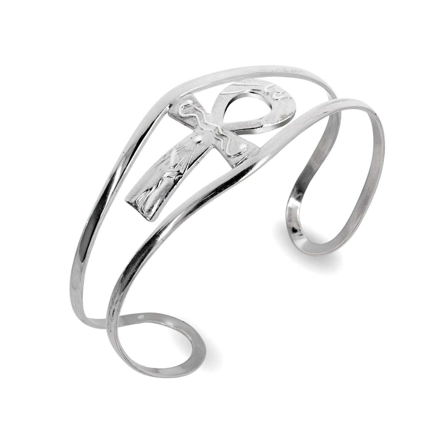 Ankh 925 Sterling Silver Cuff Bracelet, Adjustable Bangle