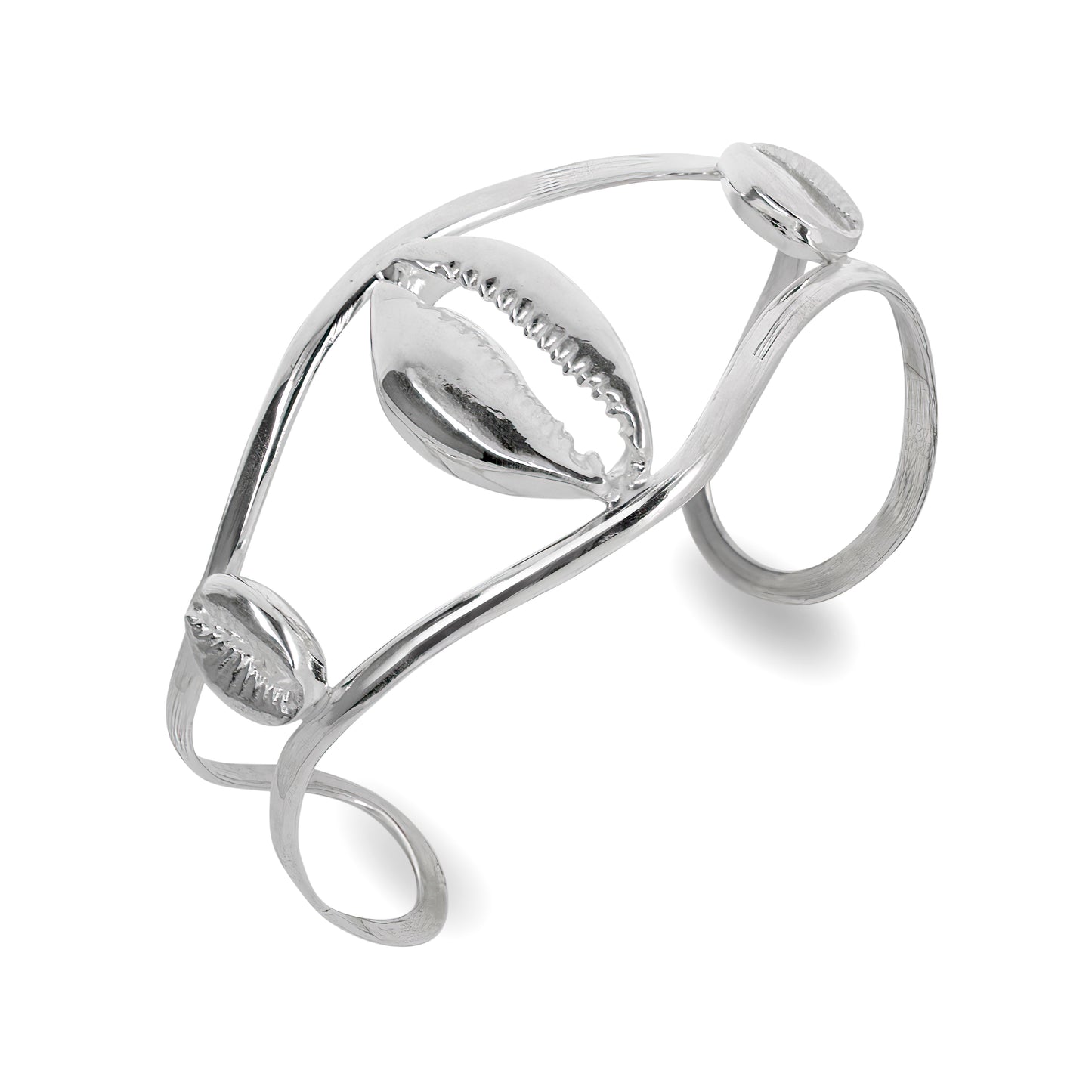 Cowrie Shell 925 Sterling Silver Cuff Bracelet, Adjustable Bangle